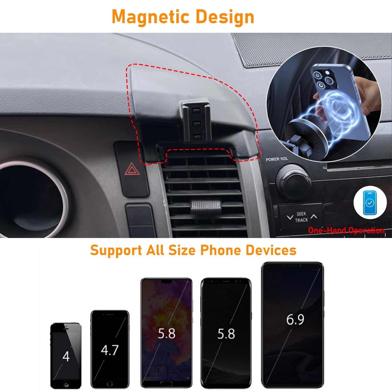 Apeser Compatible With Toyota Tundra Phone Holder 2007-2013 For Air Vent, 2Nd Gen Sequoia Mount, Magnetic Bracket Anti-Shake, 36