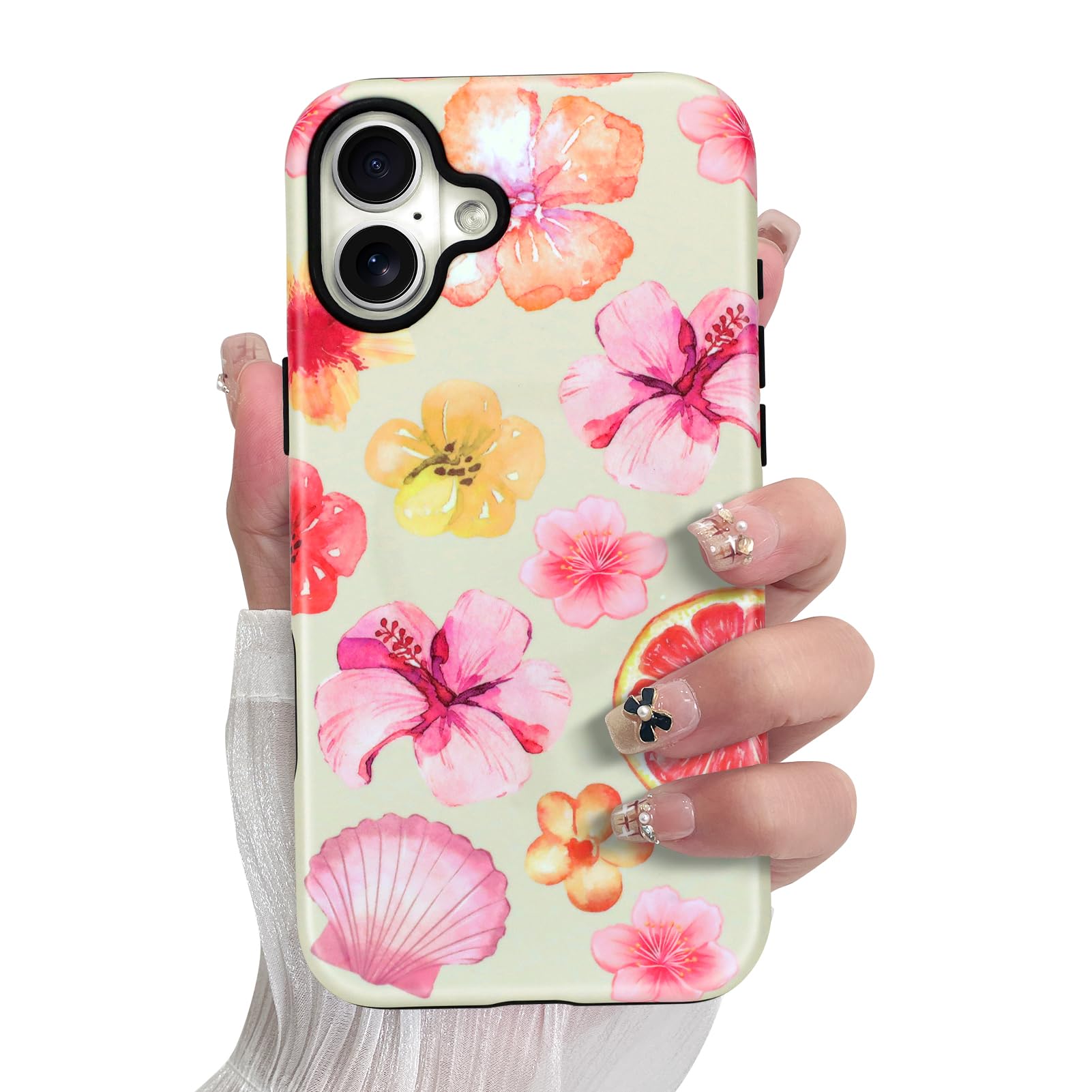 SOKAD Magnetic Hibiscus Seashell Phone Case for iPhone 17, Cute Summer Floral Pattern Compatible with Magsafe Matte Protective C
