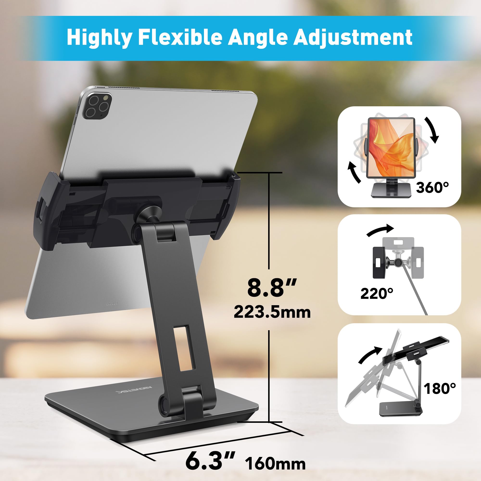 Abovetek Business Kiosk Aluminum Tablet Ipad Stand, 360 Swivel Tablet & Phone Holders For Any 4'' 15.6'' Display Tablets/Cell Ph