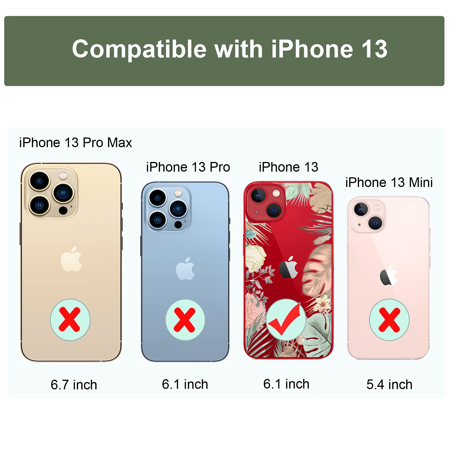 Unov iPhone 13 Phone Case Clear Embossed Tropical Flowers TPU Slim Protective 6.1 Inch