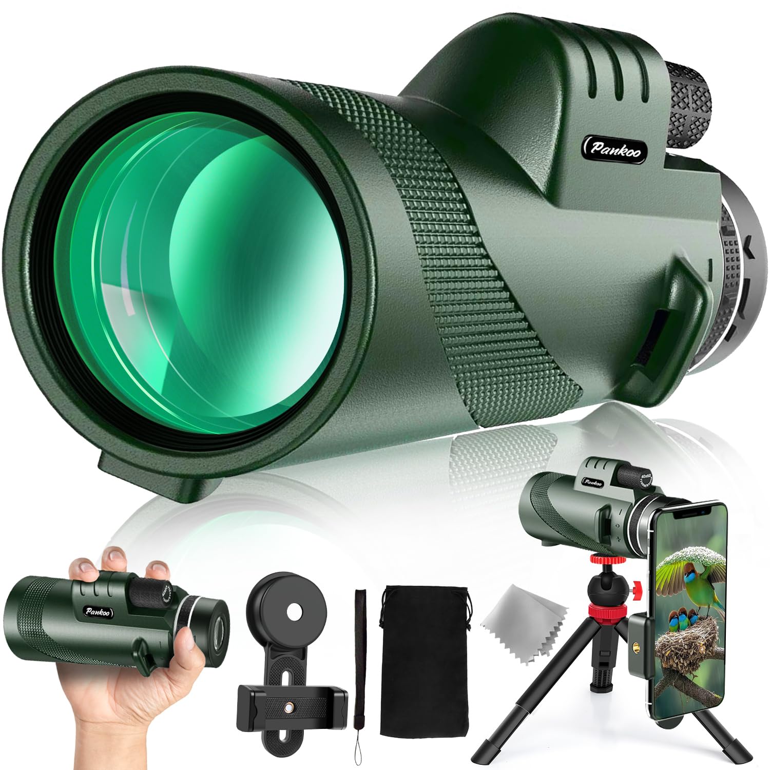 40x60 HD Monocular Telescope for Adults with Smartphone Adapter Tripod Hand Strap, Hand-held Monocular for Adults with BAK4 Pris