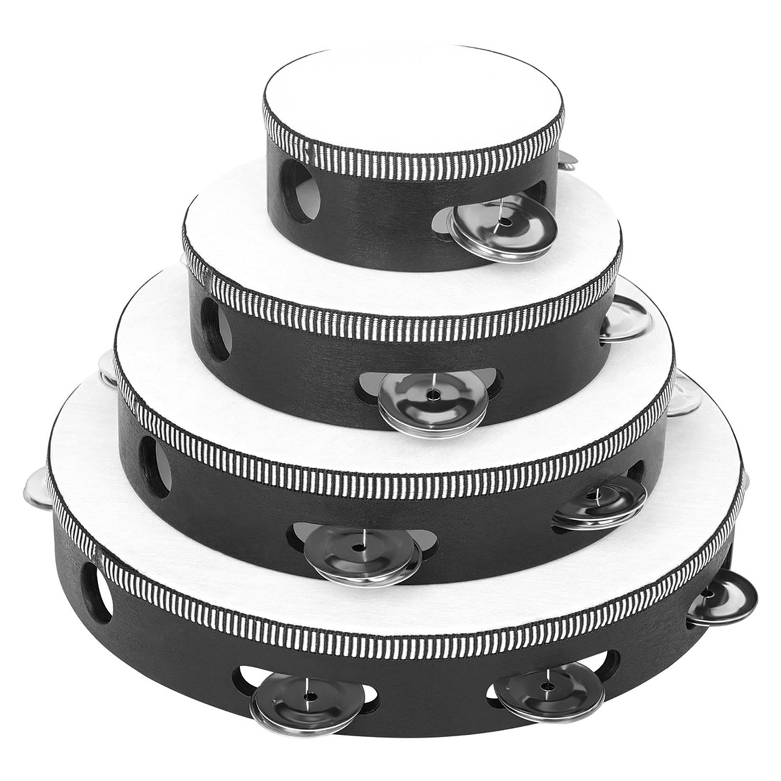 CALANDIS 4Pcs Tambourine 4in 6in 8in 10in Single Row Bell for Holiday Dancing Singing | Tambourines | Hand Percussion | Percussi