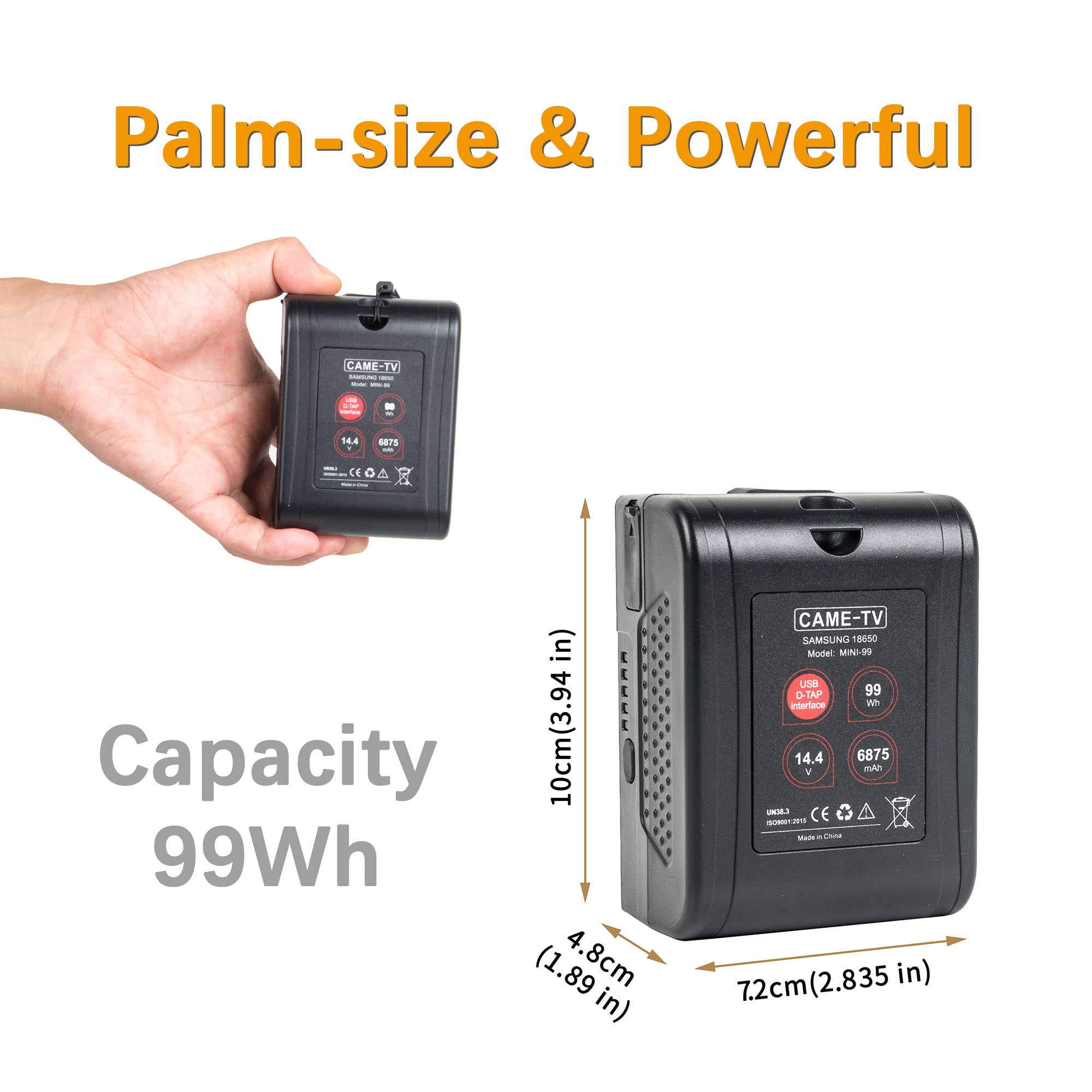 Came Tv 6875Mah Mini 99 V Mount Battery 99Wh D Tap 14.4V 15A And Usb 5V 2.1A Compatible With Bmpcc 4K / 6K, Fx6, Zcam E2, A7S, K