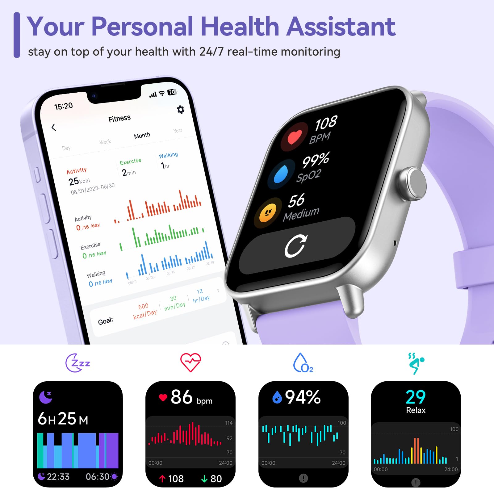 Smart Watch, Alexa Built In, Stable Bluetooth Call, 2024 Newest Fitness Tracker With Heart Rate/Spo2/Stress/Sleep Monitor, 100 S