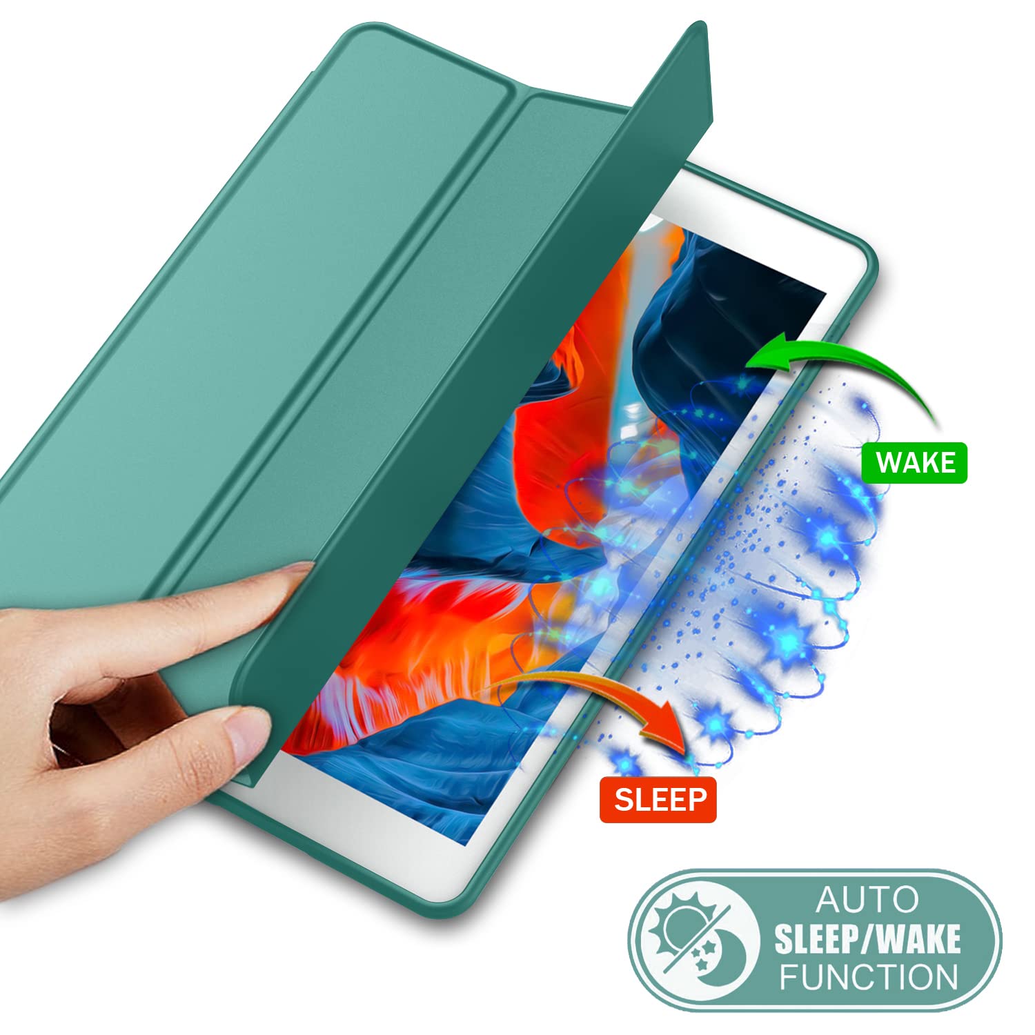 Imieet Ipad 9Th Generation Case 2021/Ipad 8Th Generation Case 2020 10.2 Inch With Pencil Holder, Ipad 7Th Gen 2019 Case With Soft Baby Skin Silicone Back, Auto Wake/Sleep Cover (Forest Green)