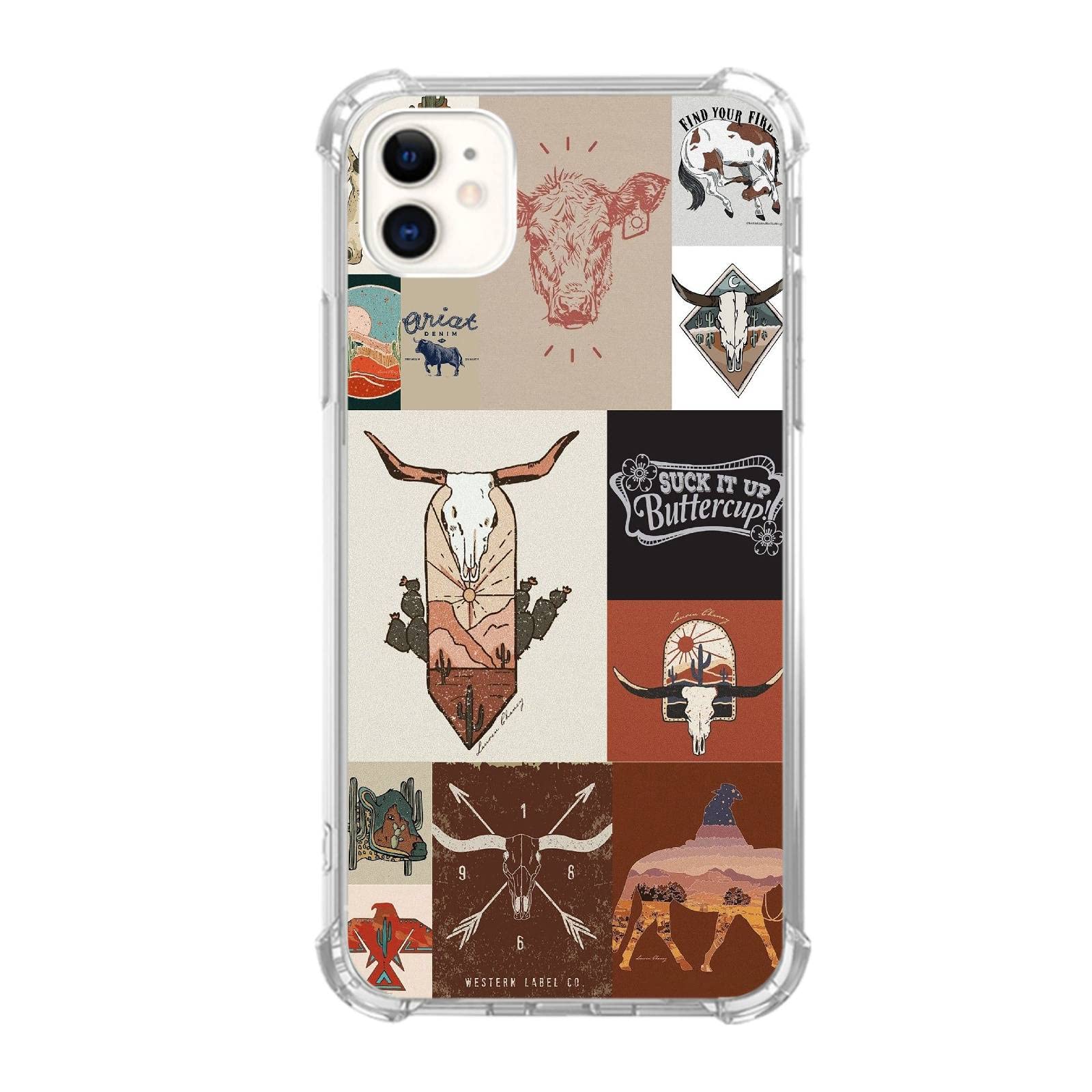 Western Country Collage Phone Case Compatible With Iphone 12/Iphone 12 Pro, Boho Western Cow Horse Collage Trendy Cool Case For 