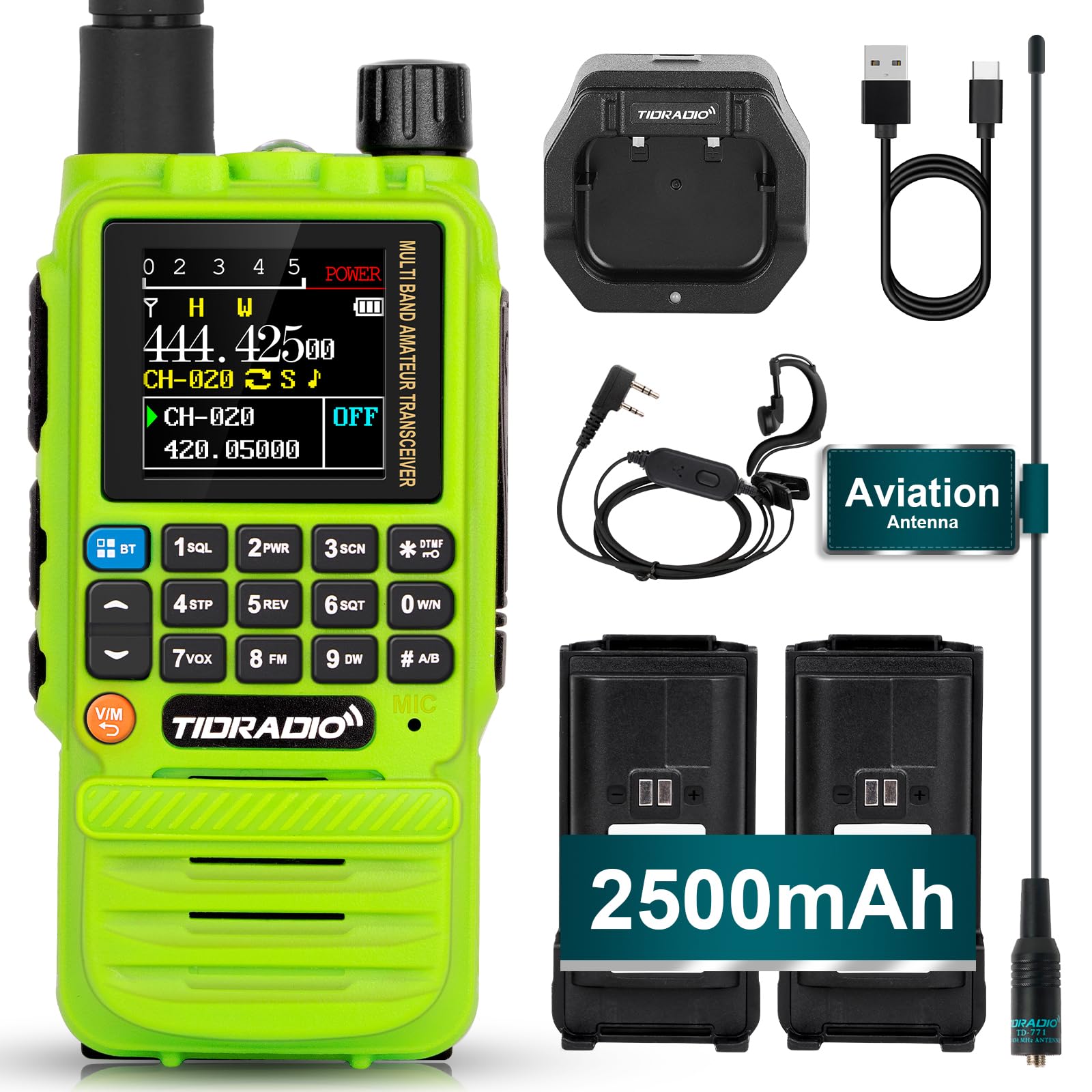 Tidradio Td H3 Ham Radio Handheld, Long Range Radios With Usb C Programming & Charging, Air Band, Two Way Radios With 2500Mah Ba