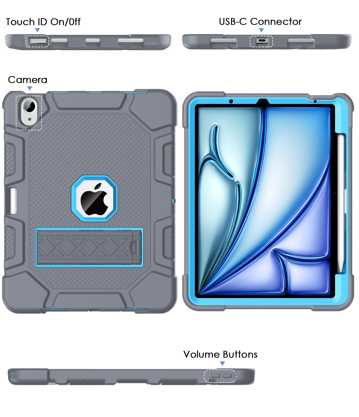 Azzsy Case For Ipad Air 11 Inch M2 2024 Release, Ipad Air 5Th / 4Th Generation 10.9 Inch Case (2022/2020), Heavy Duty Shockproof