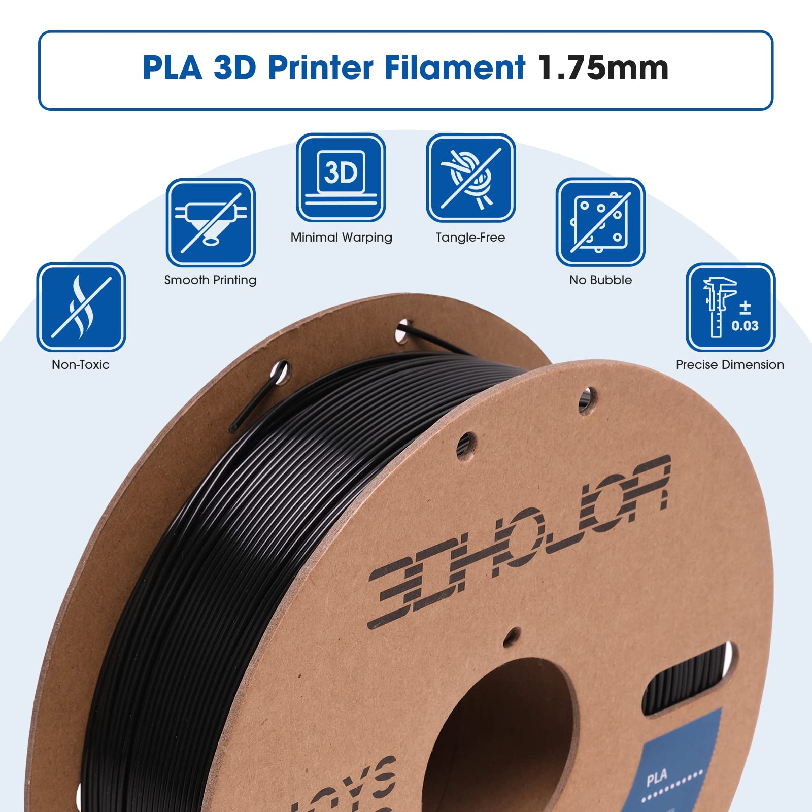 3Dhojor Pla Filament 1.75Mm Black,3D Printing Filament,1Kg Cardboard Spool (2.2Lbs), Fit Most Fdm 3D Printer,Dimensional Accurac