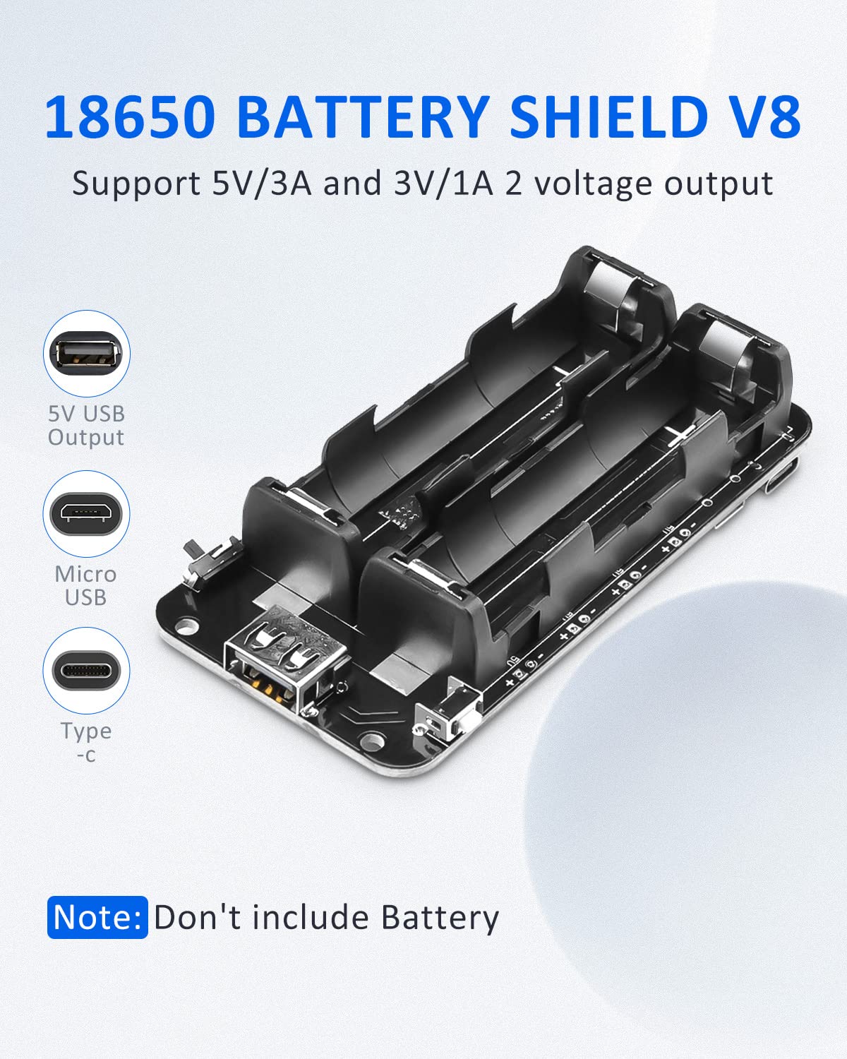 Diymore 1865O Battery Holder Double Li Ion V8 Battery Shield Micro Usb 5V/3A 3V/1A Power Bank Battery Charging Module For Raspbe