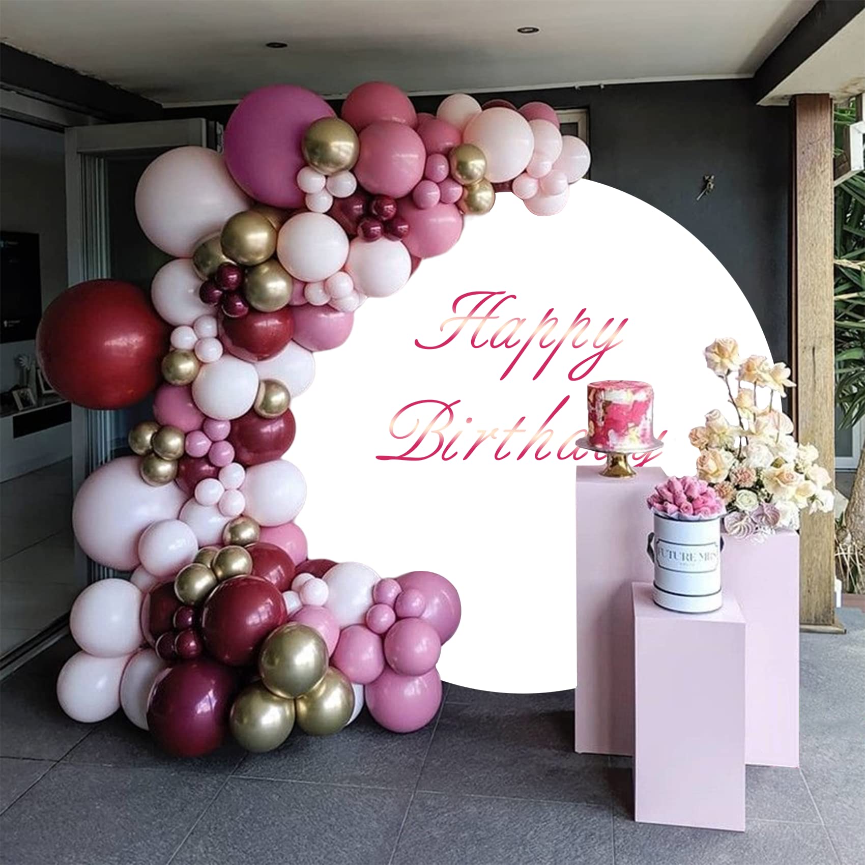 Yongfoto 8X8Ft White Round Backdrop Cover Polyester Circular White Fabric Solid Color Professional Photography Background Birthd