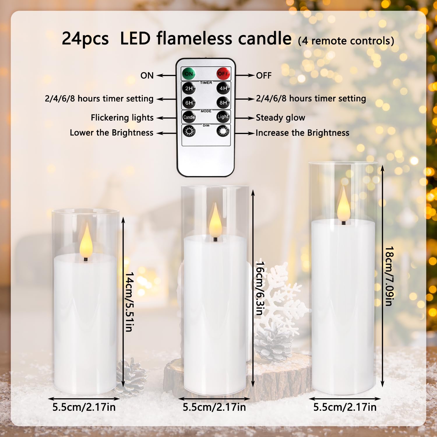 Aamdkcyu 24-Pack Premium Flameless Led Candles - Elegant White & Clear Acrylic Pillar Design With Realistic Flickering Flame, Re