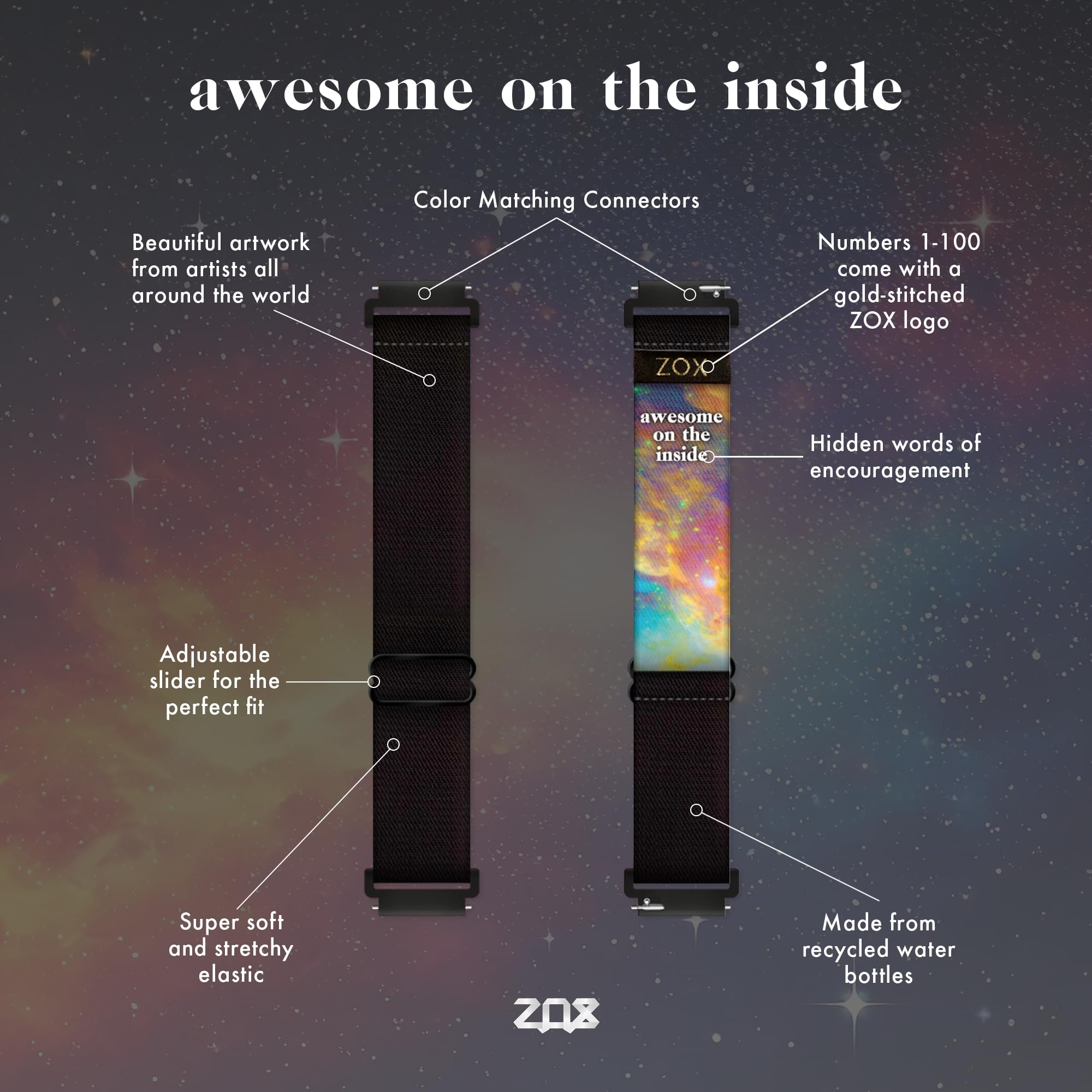 Zox Android Smart Watch Band - Awesome On The Inside | Soft, Adjustable Elastic Band With Motivational Affirmations And Beautifu