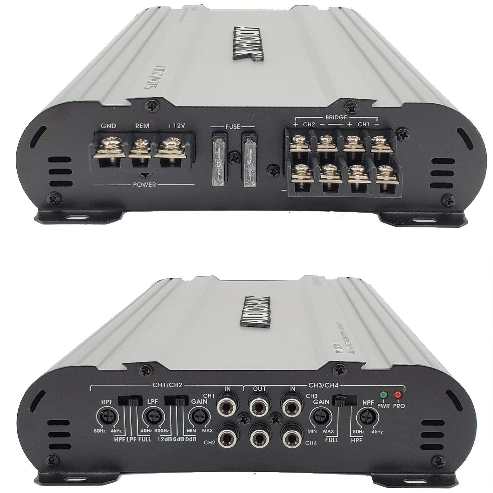 Audiobank 4 Channels 1000 Watts Bridgedable Car Audio Stereo Amplifier P1004 Heavy Duty Aluminum Alloy Heatsink | Class A B Oper