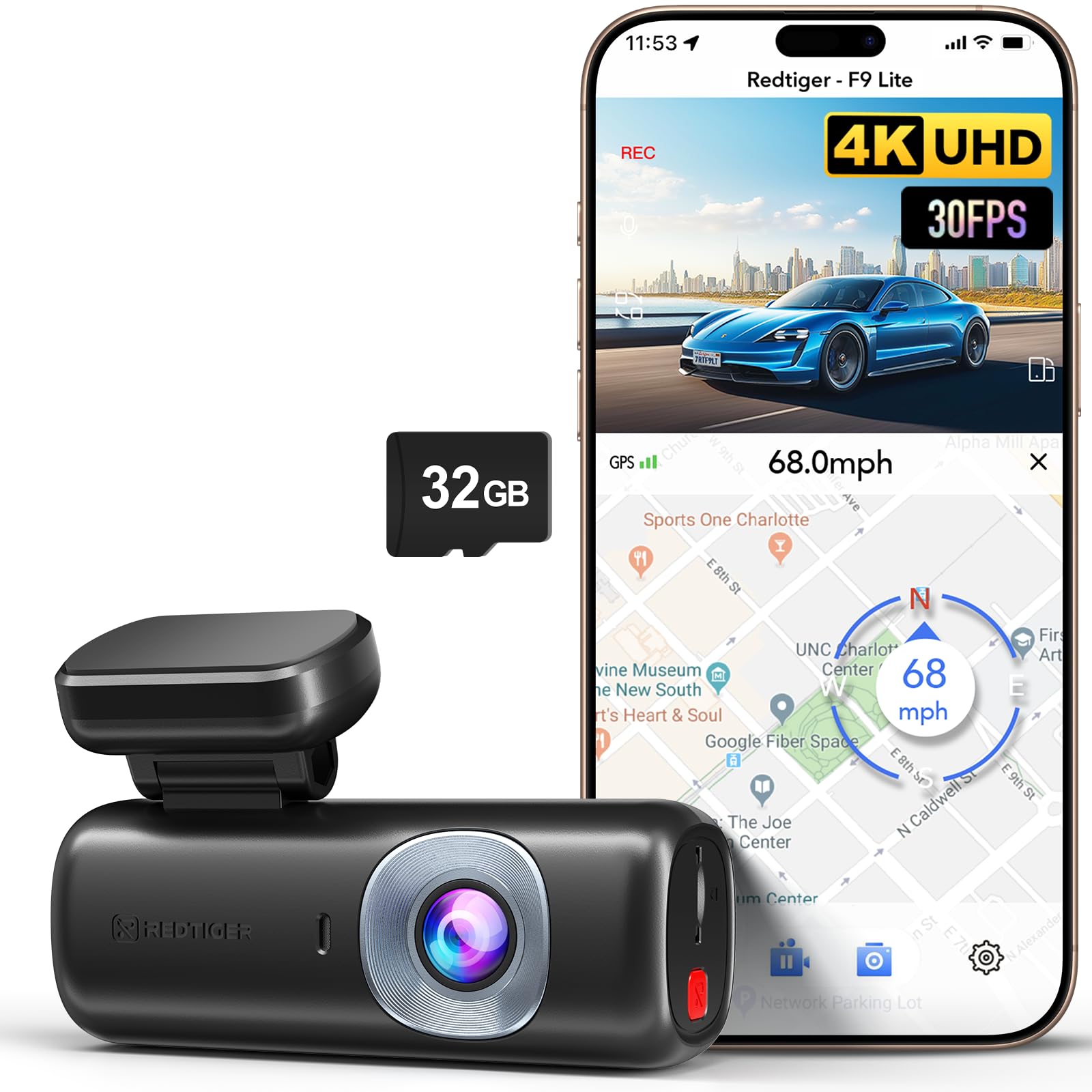 Redtiger 4K Dash Cam Front, Adas, Built In Wifi Gps, Mini Hidden Dash Camera For Cars With G Sensor, 24H Parking Monitor, Free 3