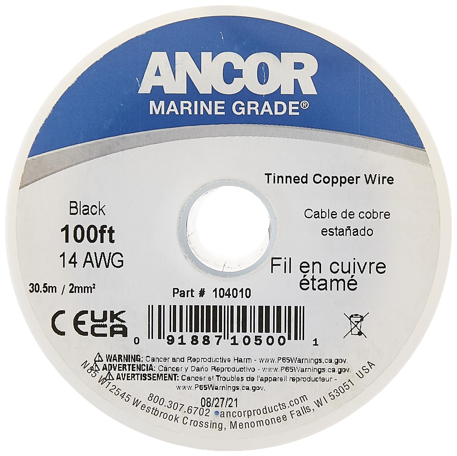 Ancor 104025 Marine Grade Electrical Primary Tinned Copper Boat Wiring (14-Gauge, Black, 250-Feet),WBHDWB000NUXB80