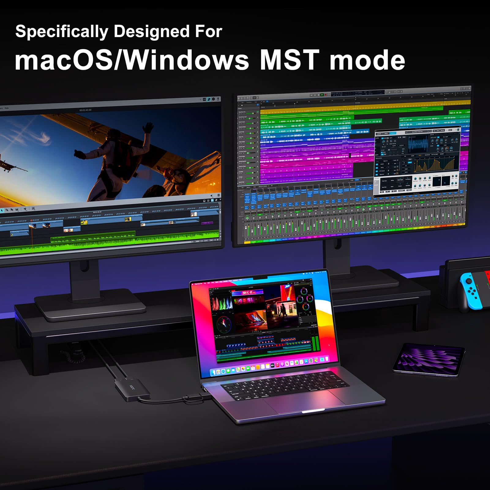 Kozyc Usb 3.0 To Hdmi Splitter Extended Display Dual Monitors, Usb 3.0-A/C To Dual Hdmi Adapter 4K@30Hz+1080P@60Hz Compatible Ma