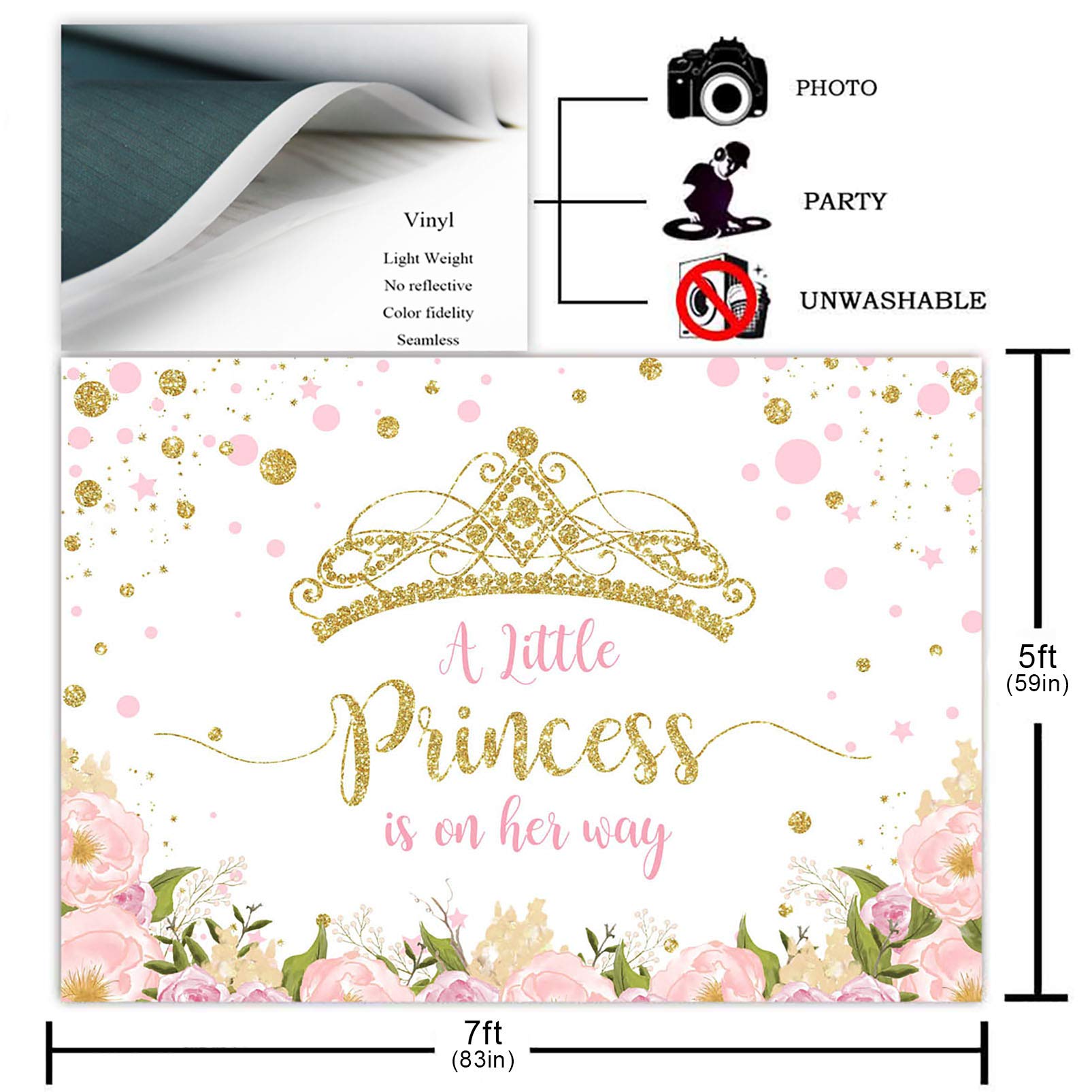 Avezano Gold Crown Princess Baby Shower Backdrop Pink And Gold Little Princess Party Photoshoot Blush Pink Floral Glitter Dots G