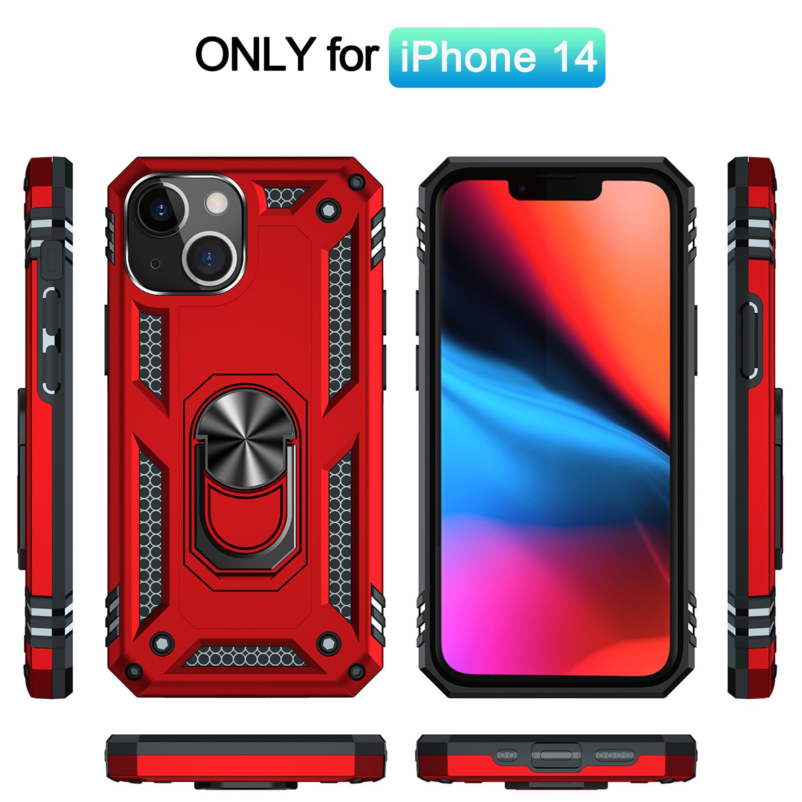 Addit Case For Iphone 14 Phone Case Iphone 14 Case, With Kickstand Ring, Support Magnet Car Mount, Military Grade, Heavy Duty, F