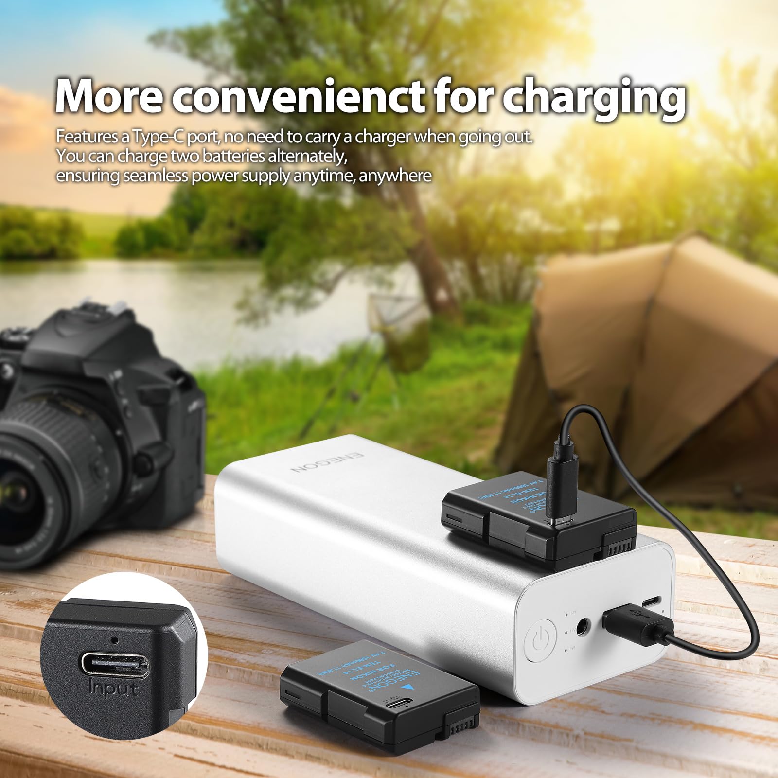 Enegon En El14 Usb C Direct Charging Replacement Batteries 1600Mah (2 Pack) With 2 In 1 Usb C Charging Cable For Nikon D5600, D5
