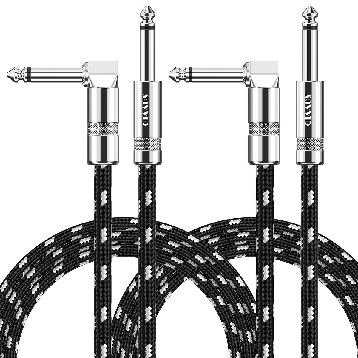 Sovvid Guitar Cable 10Ft 2 Pack Instrument Cable Guitar Cord Electric Guitar Cable Guitar Amp Cord For Bass Guitar Keyboard 1/4 Inch Cable Right Angle Black White