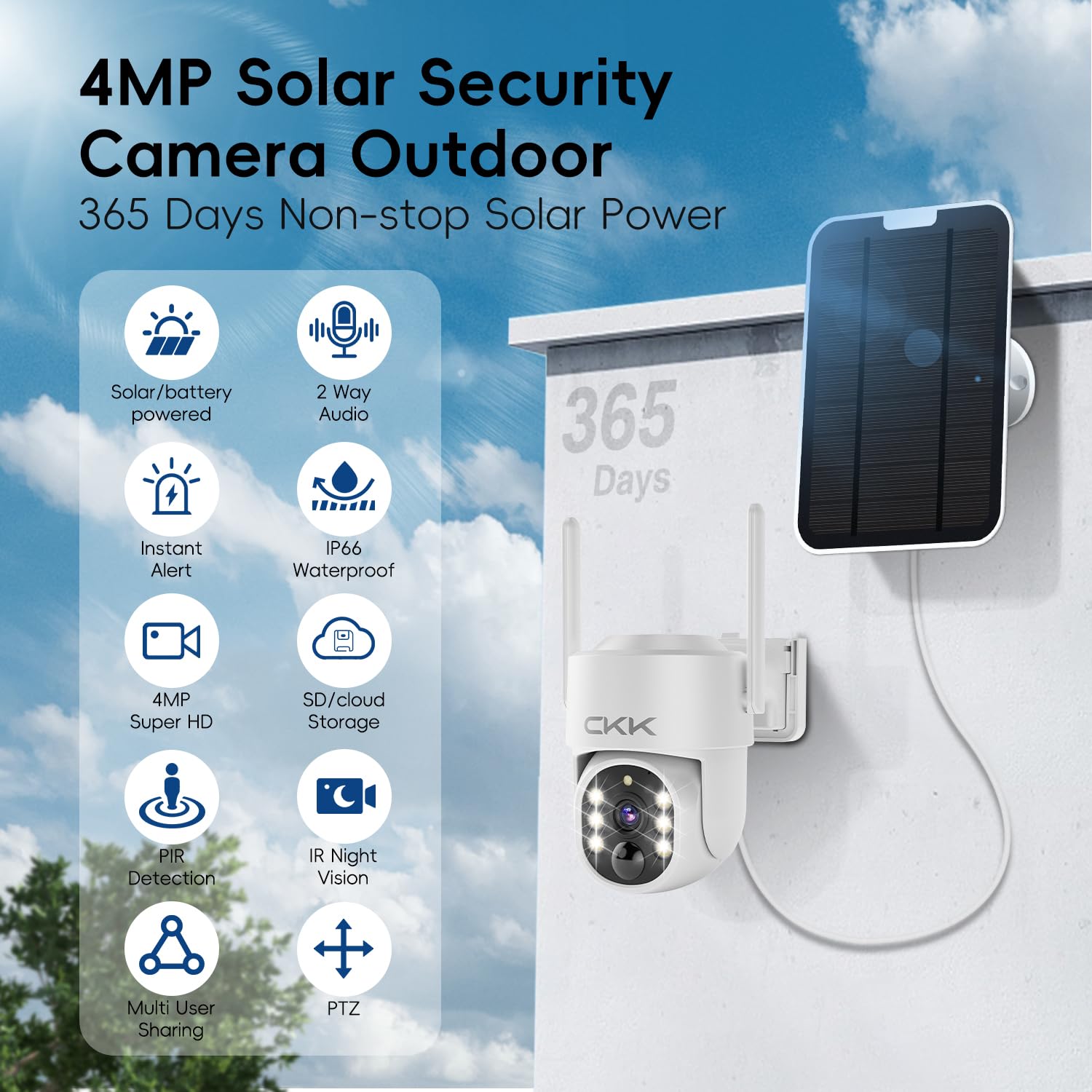 2.5K Wireless Solar Security Camera System, 4 Pack 360� View Ptz Wifi Cameras, Full Color Night Vision,Easy Setup, 2 Way Audio,10Ch Wifi Nvr With 128Gb Storage, Pir Alarm, Compatible With Alexa