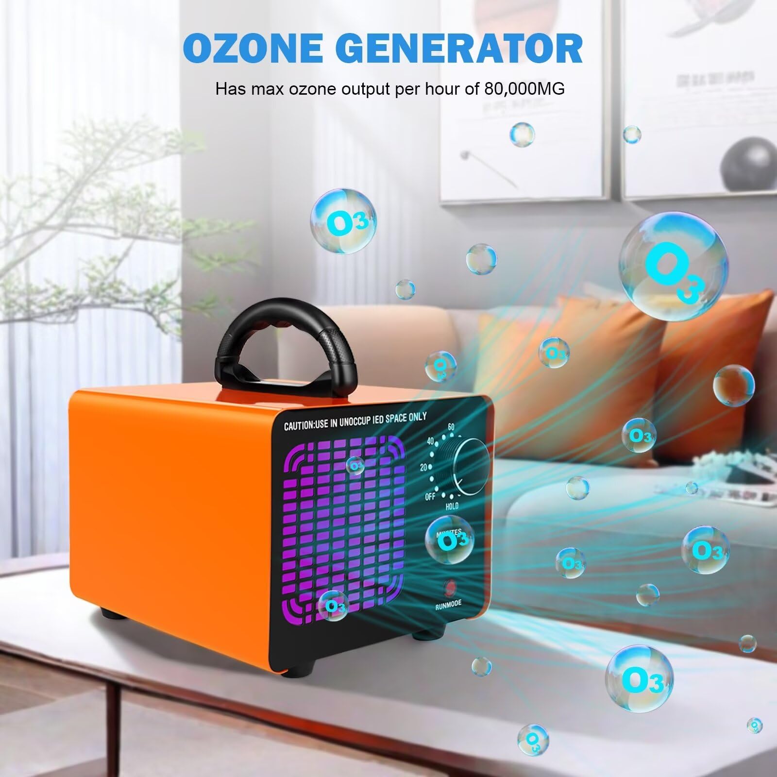 Ozone Generator 80,000Mg/H, Ozone Machine Odor Removal Ozone Odor Eliminator Ozonator Air Ionizer Deodorizer For Home/Car/Smoke/
