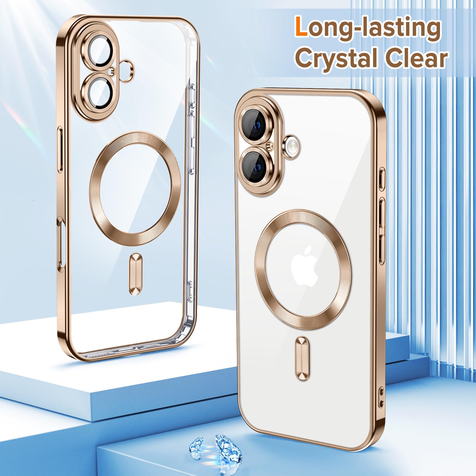 Hython Magnetic Clear Case For Iphone 16 Plus Case With Camera Lens Protector [Compatible With Magsafe] Plating Edge Slim Soft T