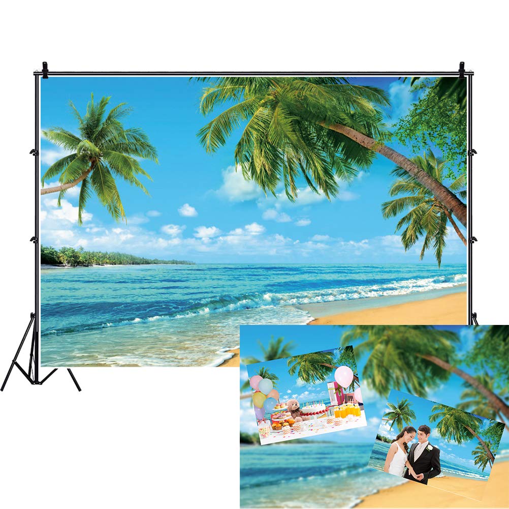 Dashan 10X8Ft Tropical Beach Backdrop Ocean Hawaiian Luau Party Summer Sea Sailor Beach Birthday Sandy Beach Palm Tree Photograp