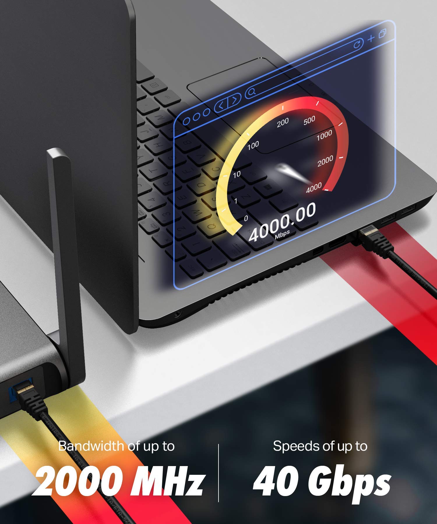 Cat 8 Ethernet Cable 10Ft   High Speed Cat8 Internet Wifi Cable 40 Gbps 2000 Mhz   Rj45 Connector With Gold Plated, Weatherproof