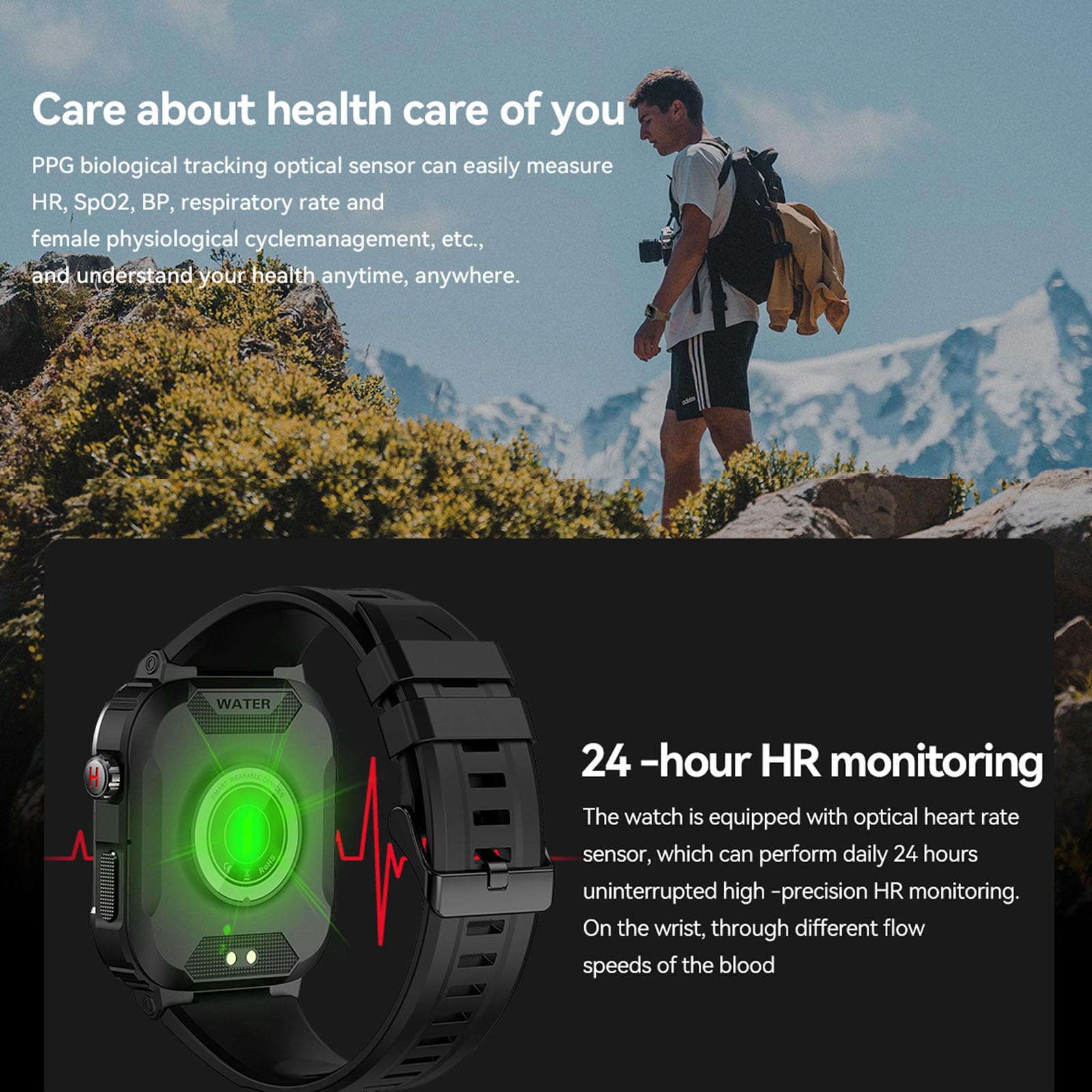 Yoimjoyfun Mens Smartwatch, 1.85-Inch Large Display, Android-Enabled Smart Fitness Watch, Takes And Makes Calls (Black)