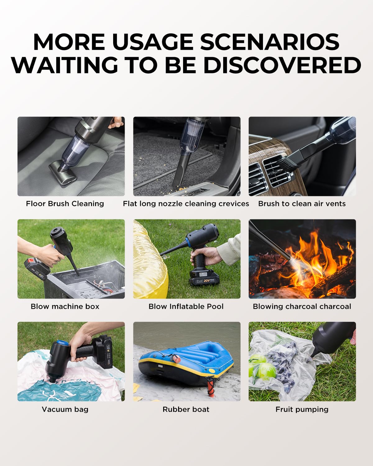 Wokegi 22000Pa High Power Cordless Car Vacuum,4 In 1 Handheld Vacuum Cleaner Wireless,Car Vacuum Cleaner With 180W Brushless Mot