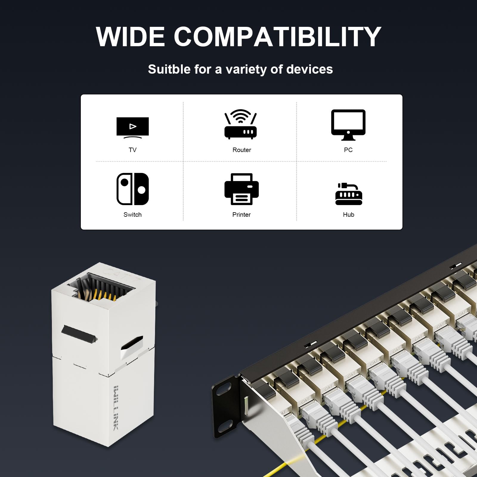 Iwillink 10Gbps Patch Panel 12 Port, Rj45 Through Coupler Cat7 Patch Panel Stp Shielded With Back Bar, 10'' Wallmount Or Rackmou