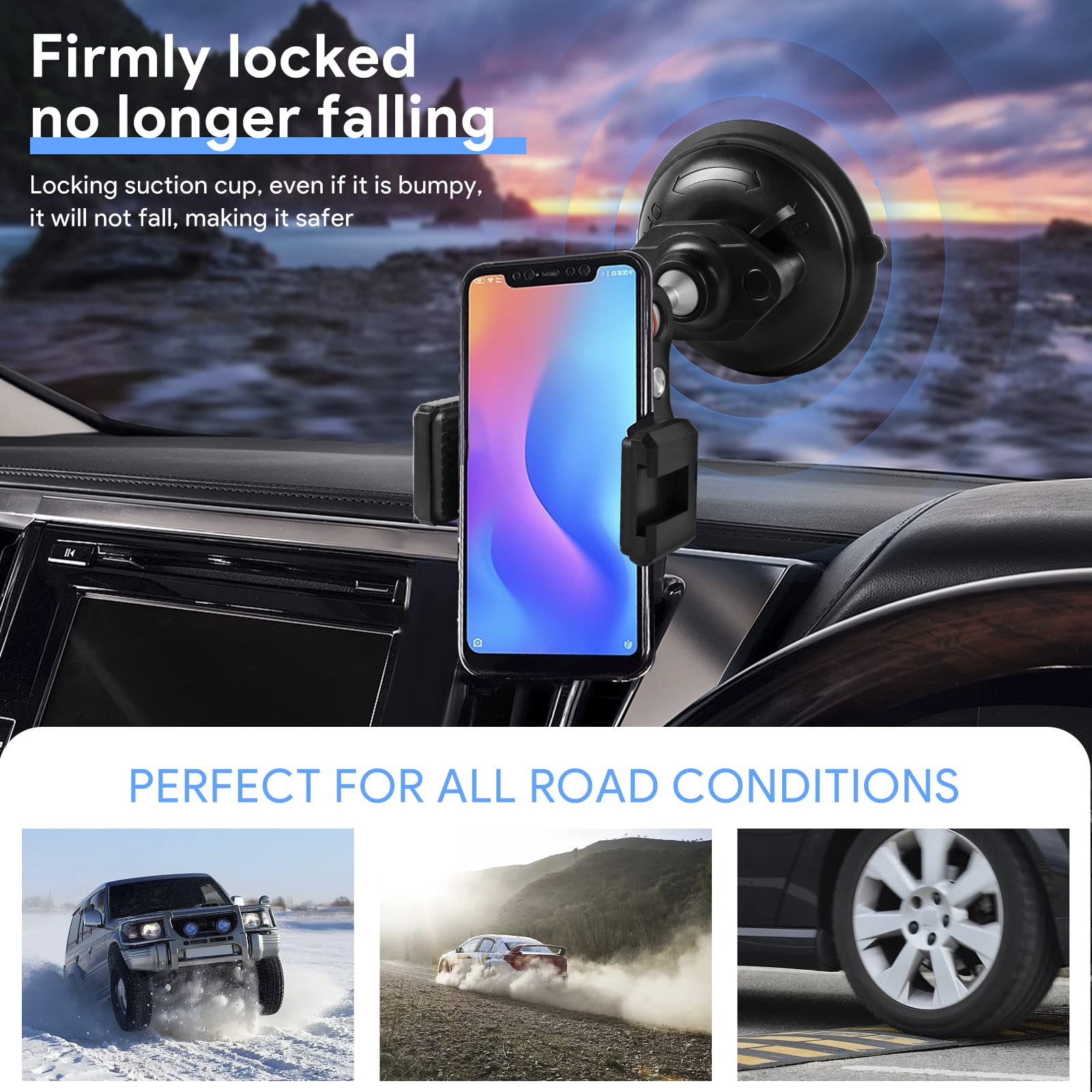 Reygeak Aluminum Alloy Car Suction Cup Camera Mount,With Phone Holder With 1/4 Thread,Windshield Vehicle Attach For Gopro Hero13