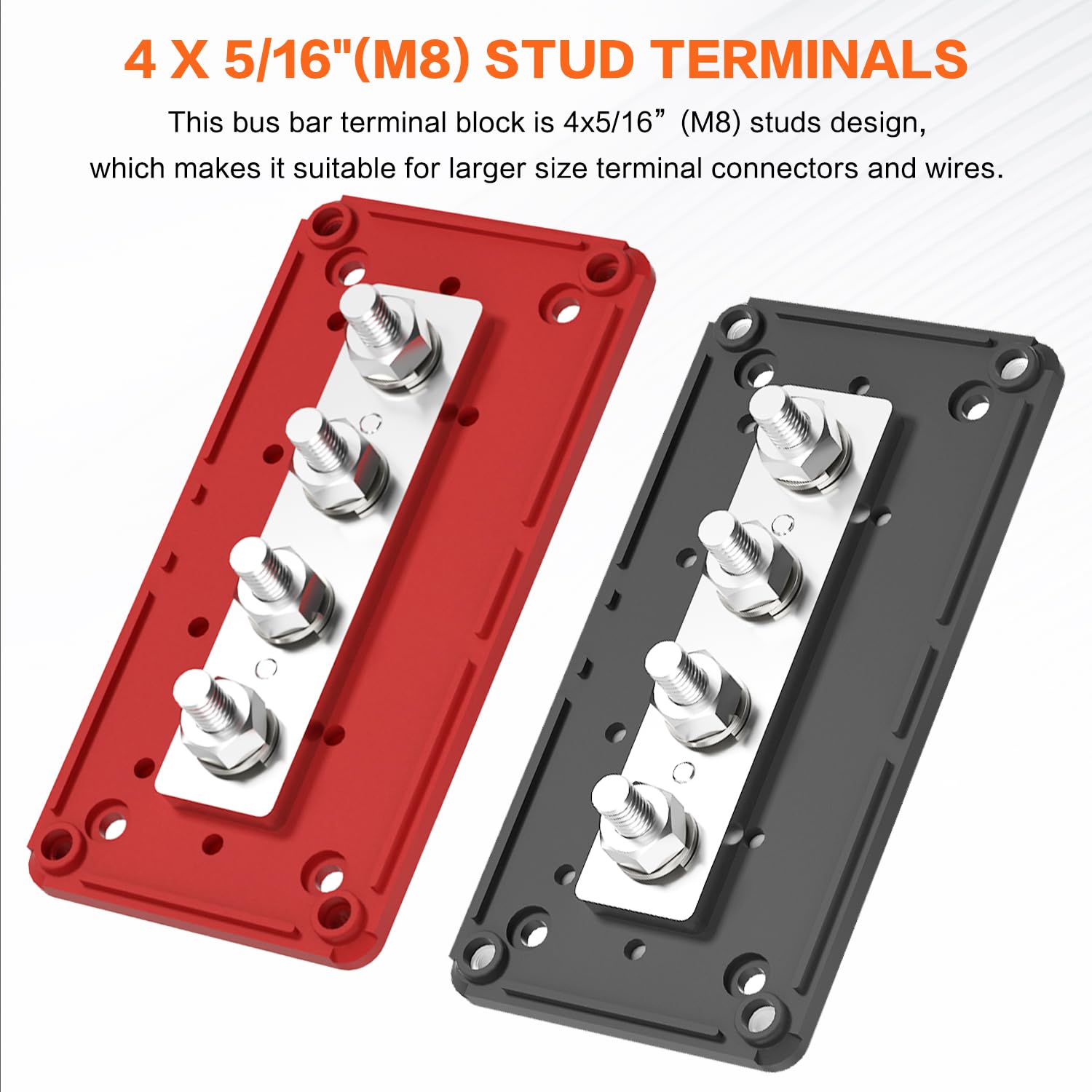 Iztoss 2Pcs 12V Bus Bar Terminal Block 4 X 5/16''(M8) Terminal Studs, Max 300V Ac 48V Dc, Blue Sea Battery Bus Bar Positive & Ne