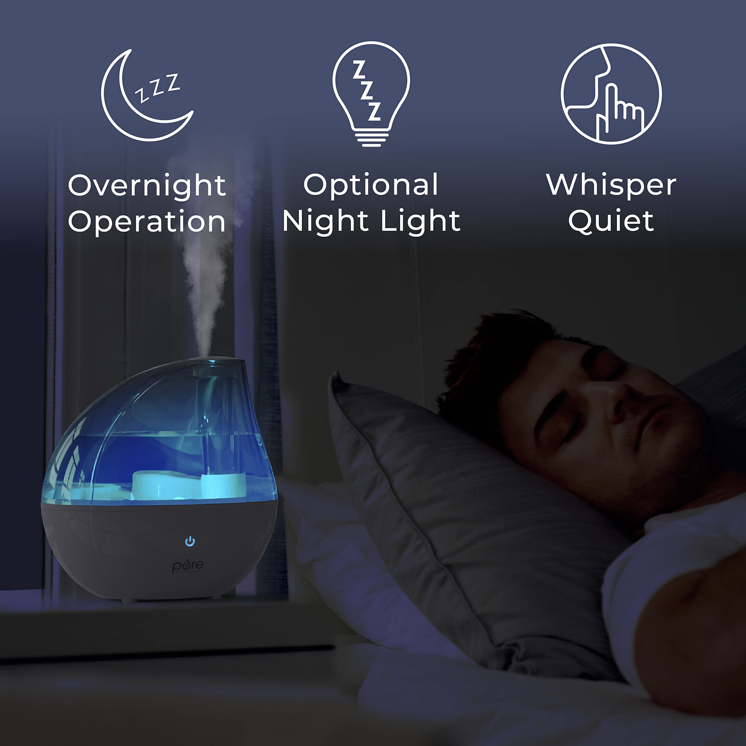 Pure Enrichment Mistaire Silver Ultrasonic Cool Mist Humidifier For Bedroom, Office, Nursery & Indoor Plants   Lasts Up To 25 Ho