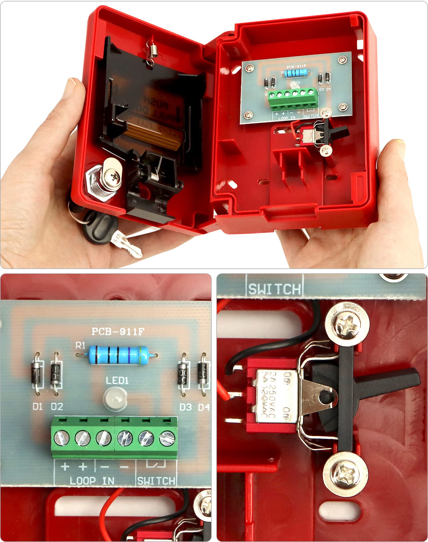 Qwork Wired Emergency Fire Alarm Station, 2 Pack Dual Action Manual Call Point Fire Alarm Panic Button 9 28Vdc With 2 Keys