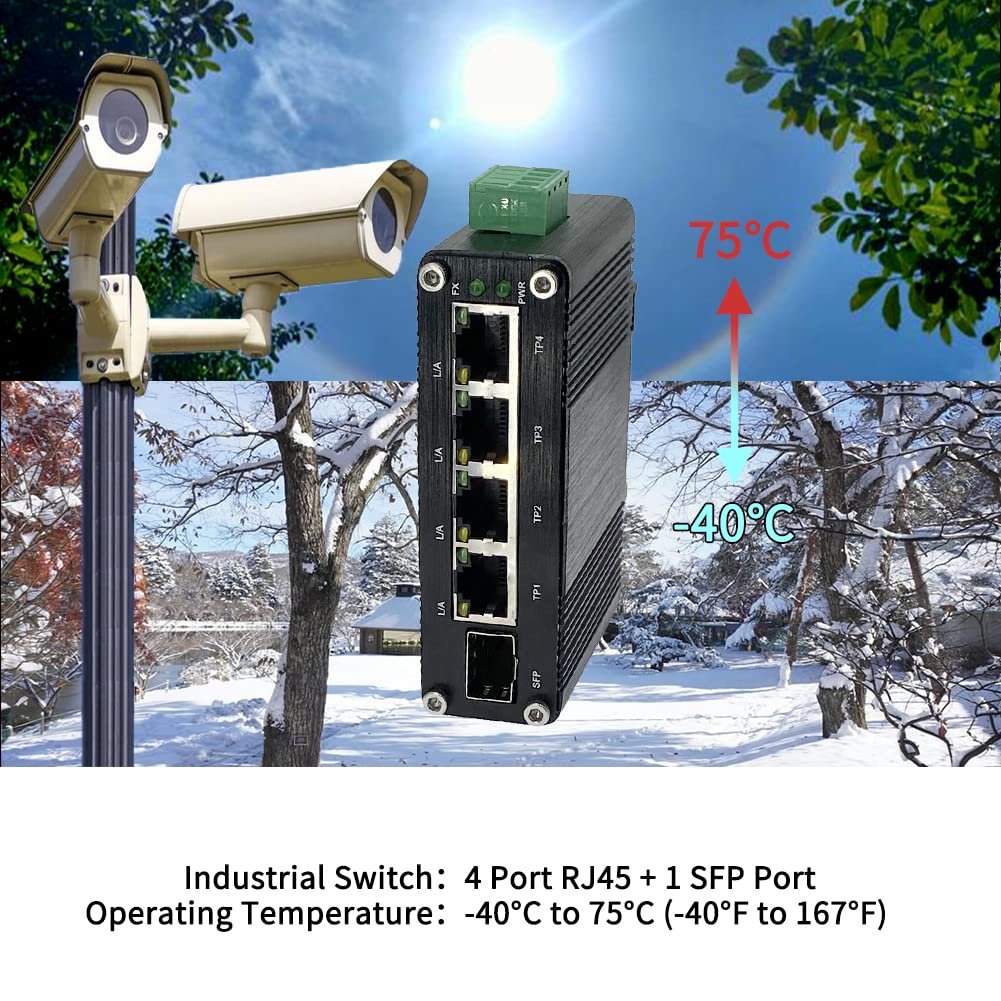 Mini Industrial 4 Port 10/100/1000Mbps Gigabit Ethernet Switch With Sfp Din Rail/Wall Mount 10/100/1000Base T Rj45 + 1 100/1000F