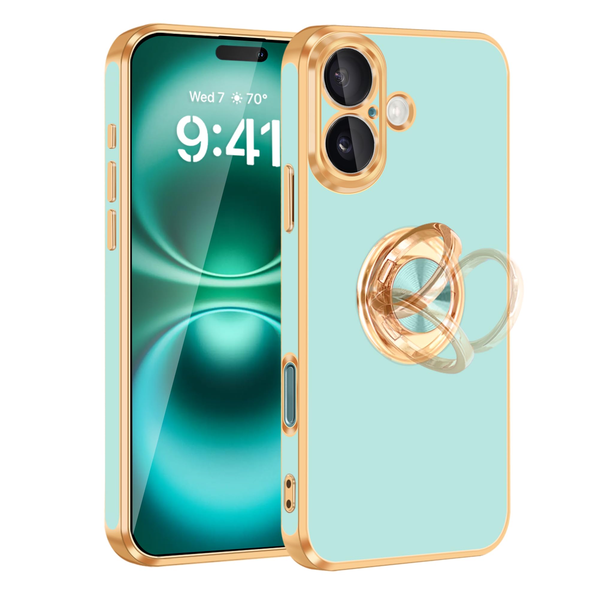 Fingic For Iphone 16 Phone Case[With 360 Ring Holder][Support Magnetic Car Mount] Cute Kickstand Slim Women Girls Nonslip Hard P