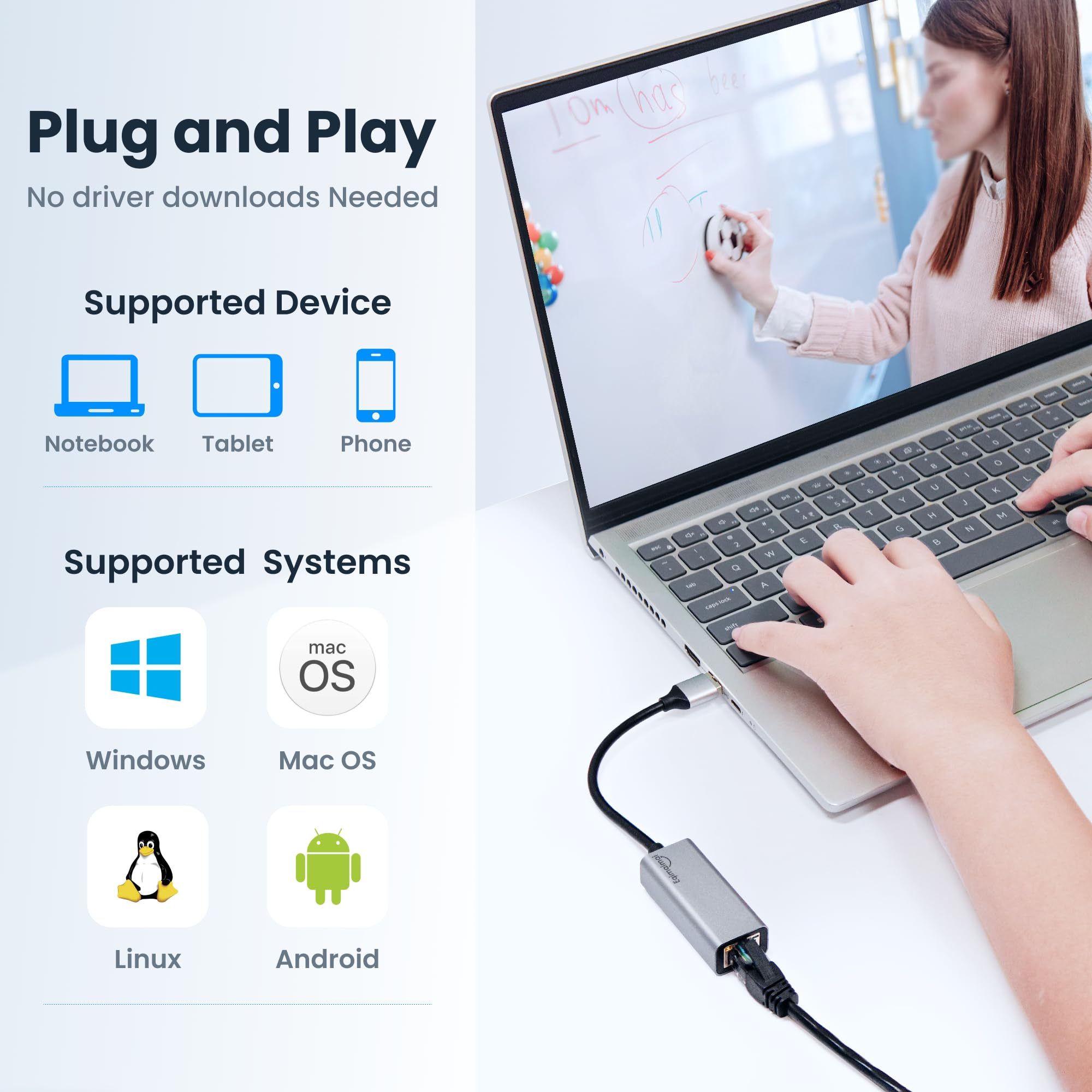 Usb A To Ethernet Adapter,Usb 3.0 Gigabit To Ethernet Adapter Compatibility 100/1000Mbps,Compatible With Windows, Mac Os, Linux,