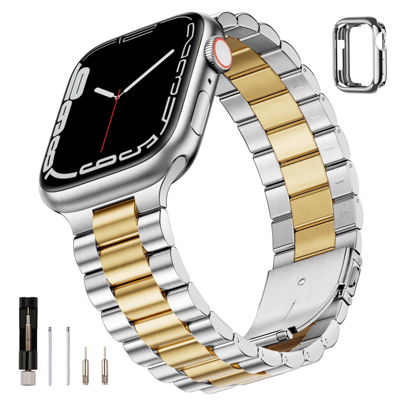 Sunfwr Compatible With Apple Watch Band 41Mm 40Mm 38Mm For Women Men, Stainless Steel Metal Iwatch Band With Case For Apple Watc