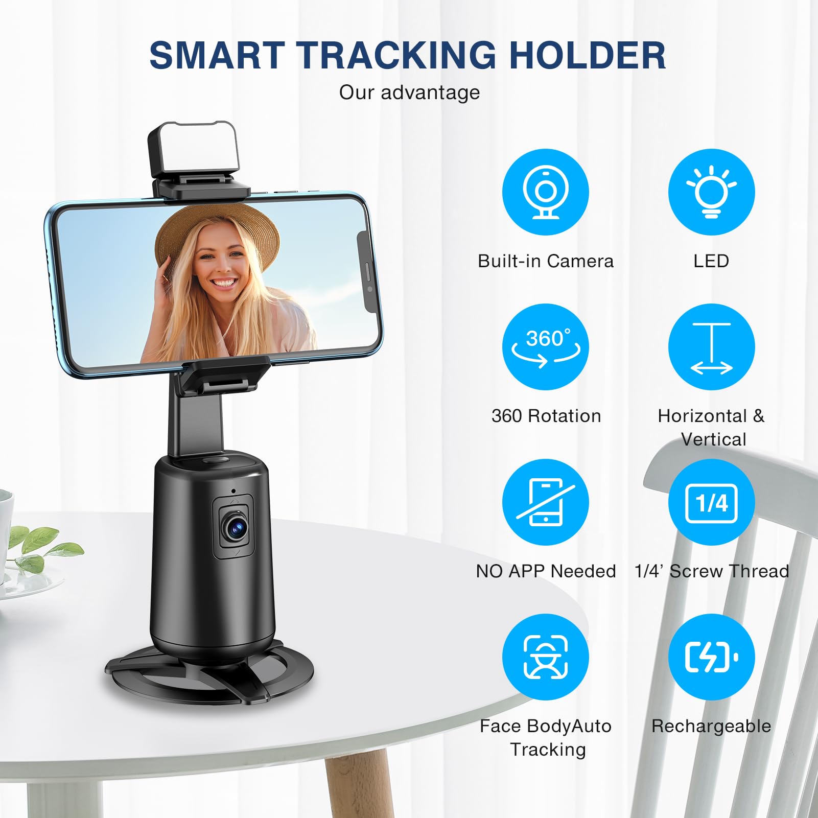 Auto Face Tracking Tripod 360 Rotating Auto Tracking Phone Stand, No App, Phone Camera Stand With Remote And Gesture Control, Re