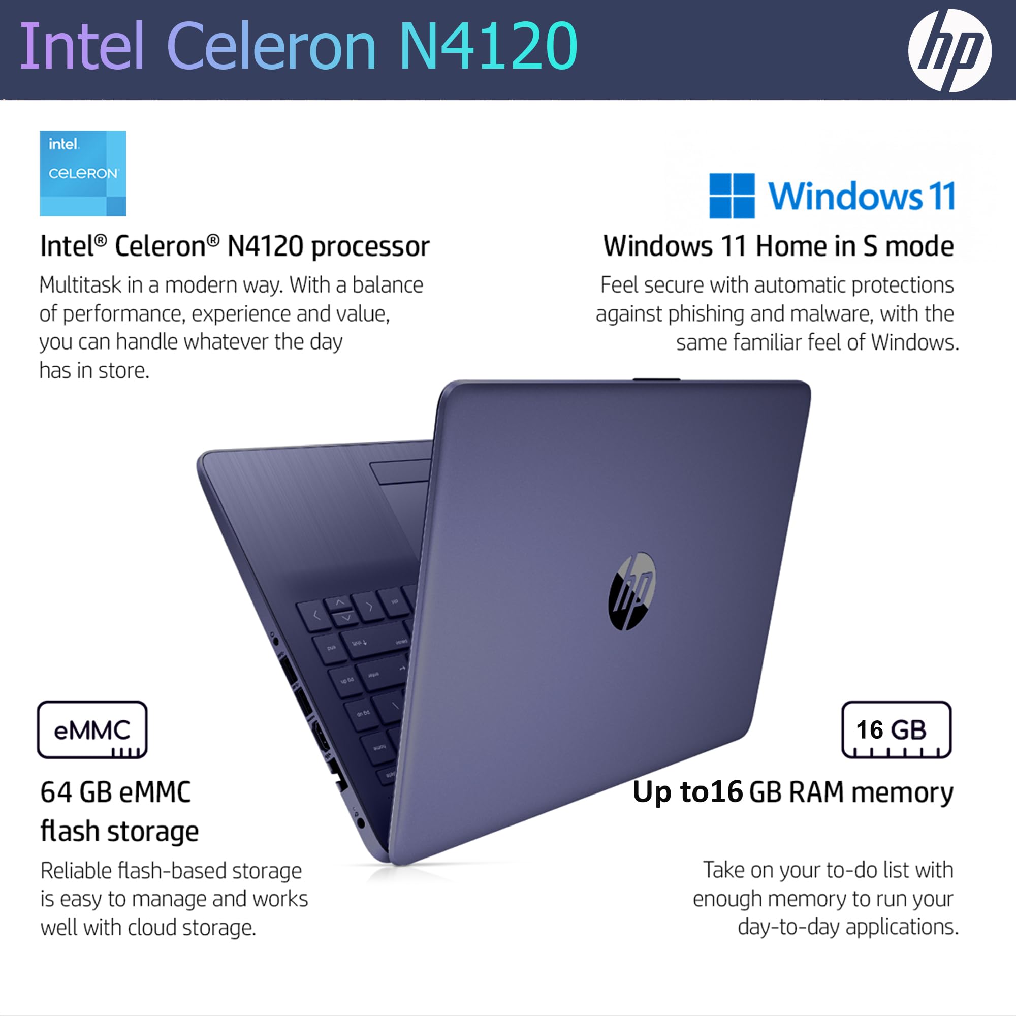 Hp Ultralight 14 Inch Laptop With Intel 4 Core Processor With Microsoft 365 And Wireless Earbuds 16Gb Ram 512Gb External & 64Gb