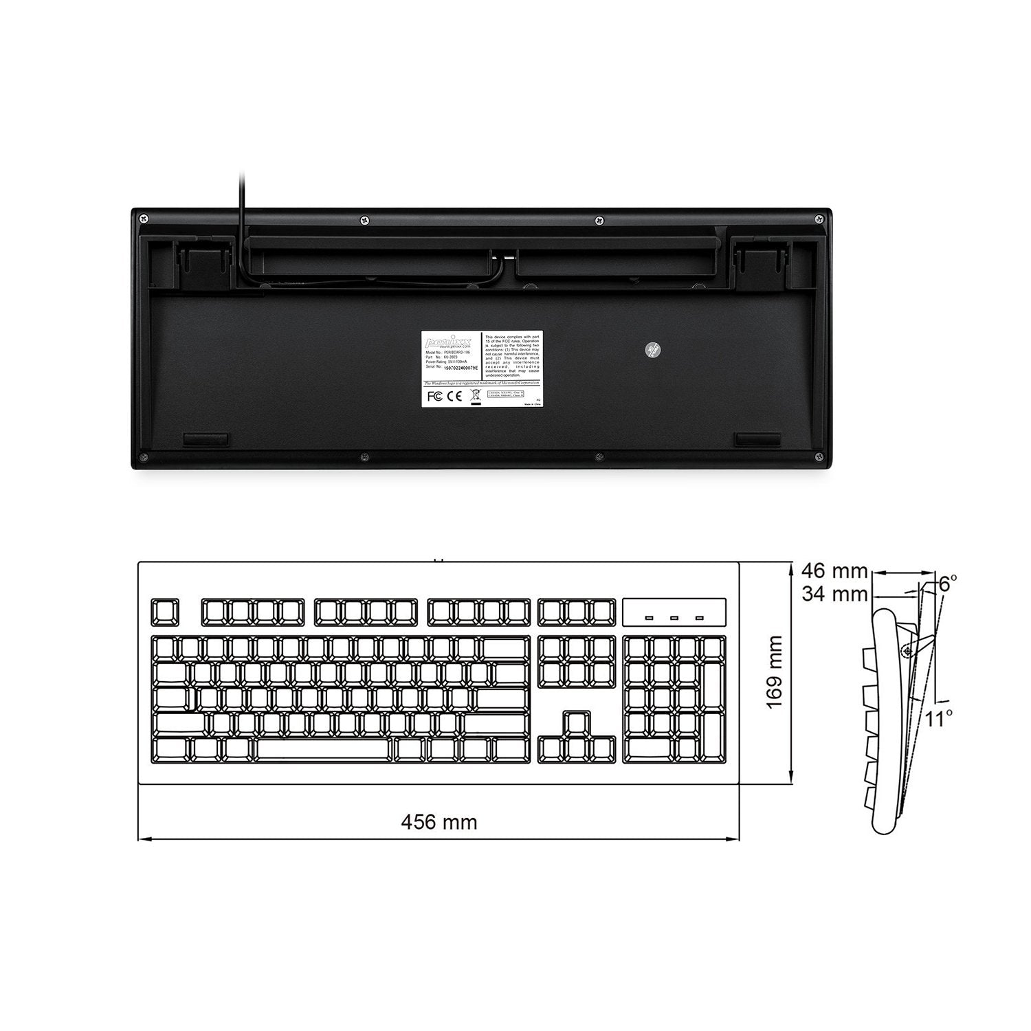 Perixx Periboard 106, Wired Performance Full Size Keyboard, Curve Ergonomic Keys, Black, Us English Layout (11204)