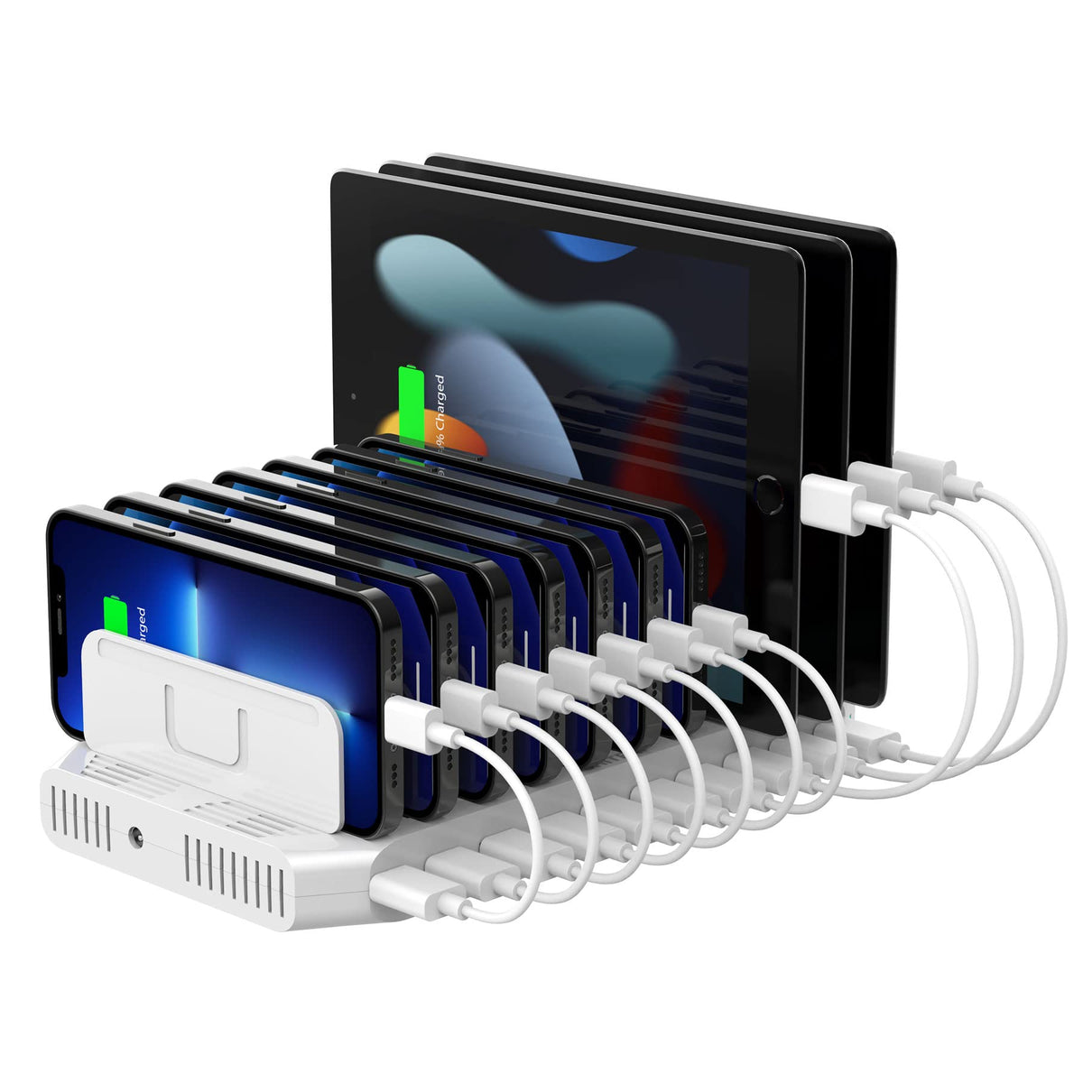 Unitek Multi Charging Station, 10 Port Usb Charger For Multiple Device With Smartic Tech And Adjustable Dividers, Organizer Stan