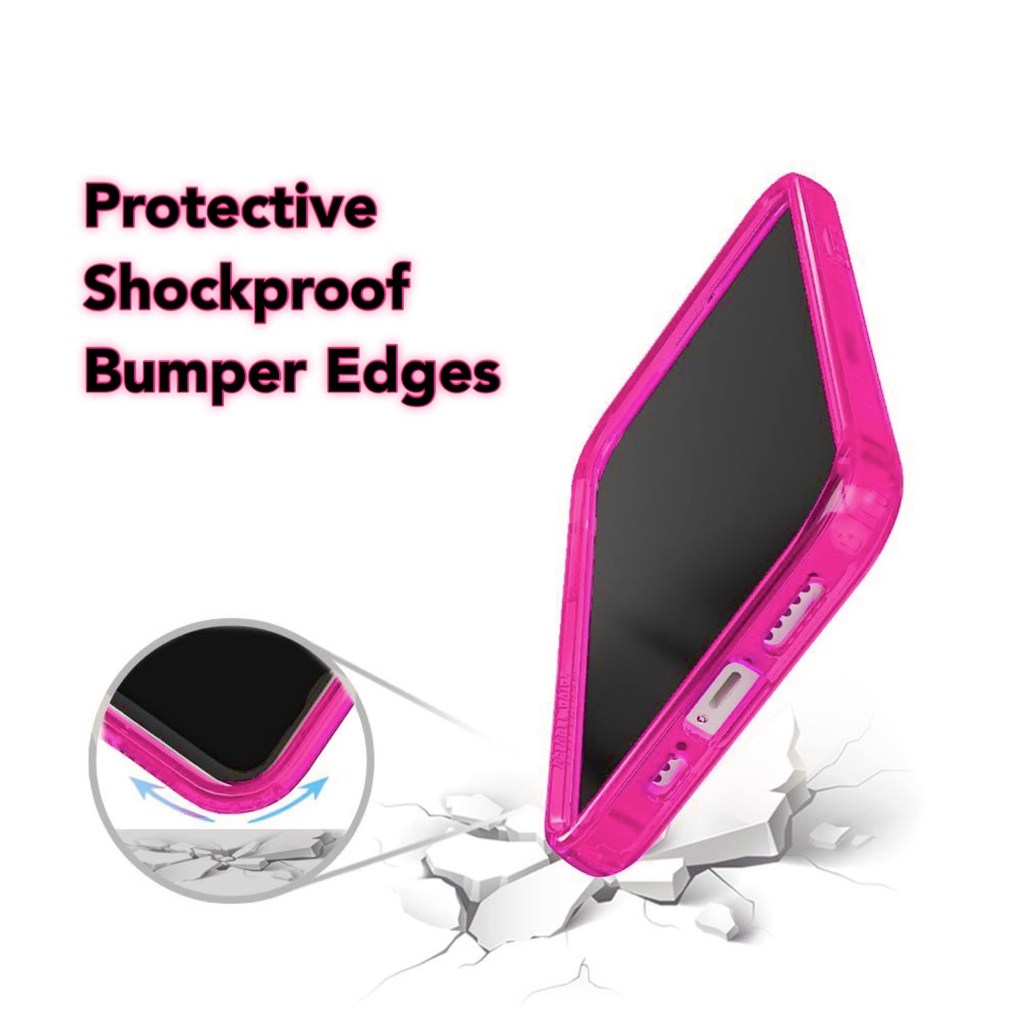 Nycprimetech Iphone 13 Pro Case/Slim & Soft Transparent Neon Pink Cover With Bumper Edge For Iphone 13 Pro/Cute Flexible & Styli