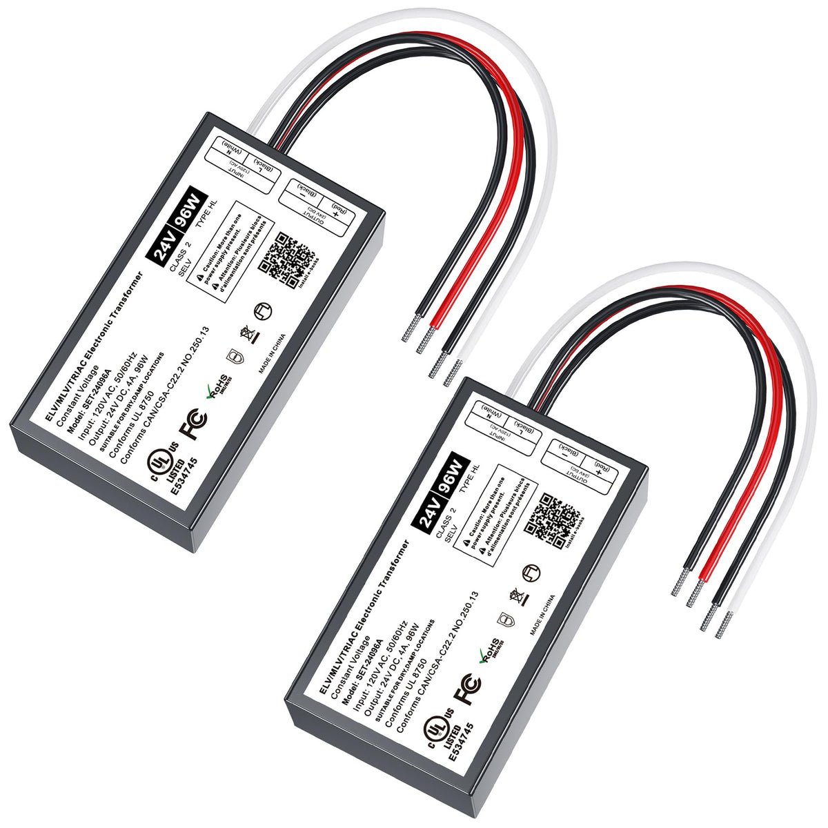2Pcs 96W Dimmable Led Driver 24V, Triac/Elv/Mlv Ac To Dc Compatible With Lutron &Leviton Dimmer, Dimmable Led Power Supply 96W 2