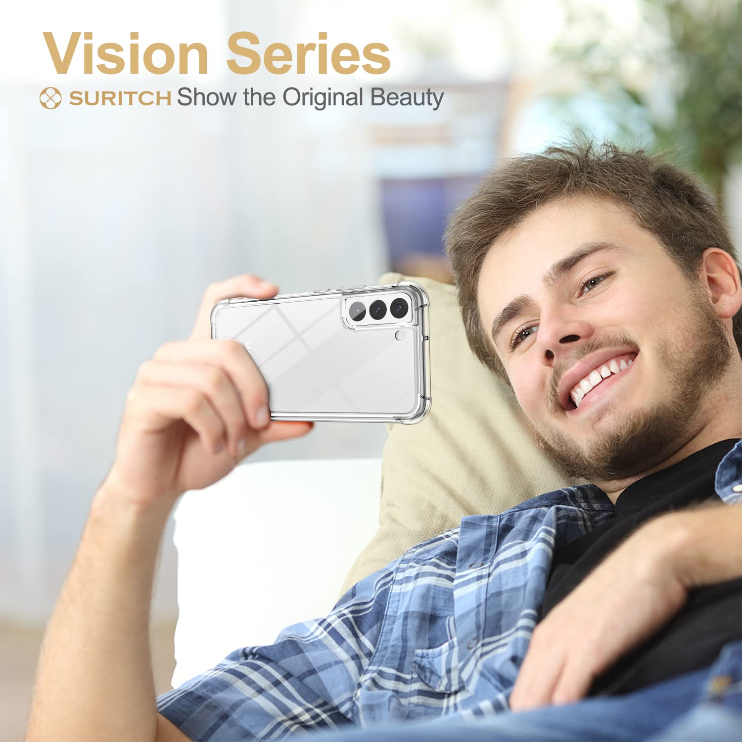 Suritch Compatible With Galaxy S22 Plus Clear Case 5G,[Built In Screen Protector] Full Body Protection Hard Shell+Soft Tpu Bumpe