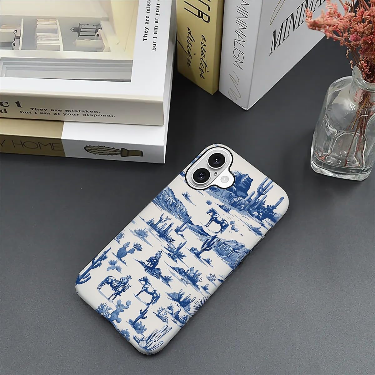 Fkbrcl4U For Iphone 16 Case, Hybrid 2-Layer Silicone Protective Matte Case For Girl Women Western Cowboy Horse Cow Desert Cacti