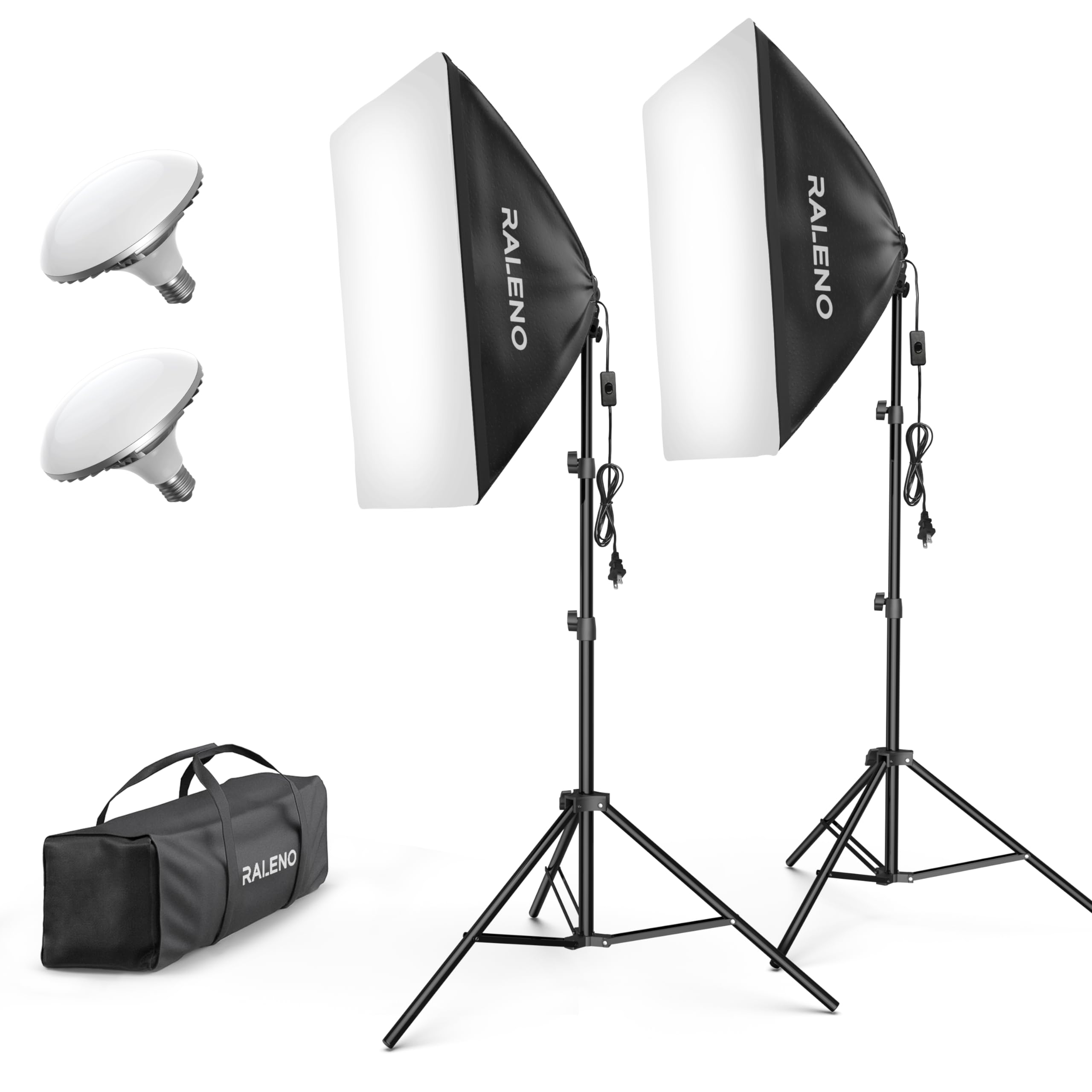 Raleno Softbox Lighting Kit, 20X28 Inch Softbox Photography Lighting With Led Bulbs(50W | 5500K | Tlci=97), Streaming Lighting For Video Rcording Photoes Portraits Youtube | Model: Ps40